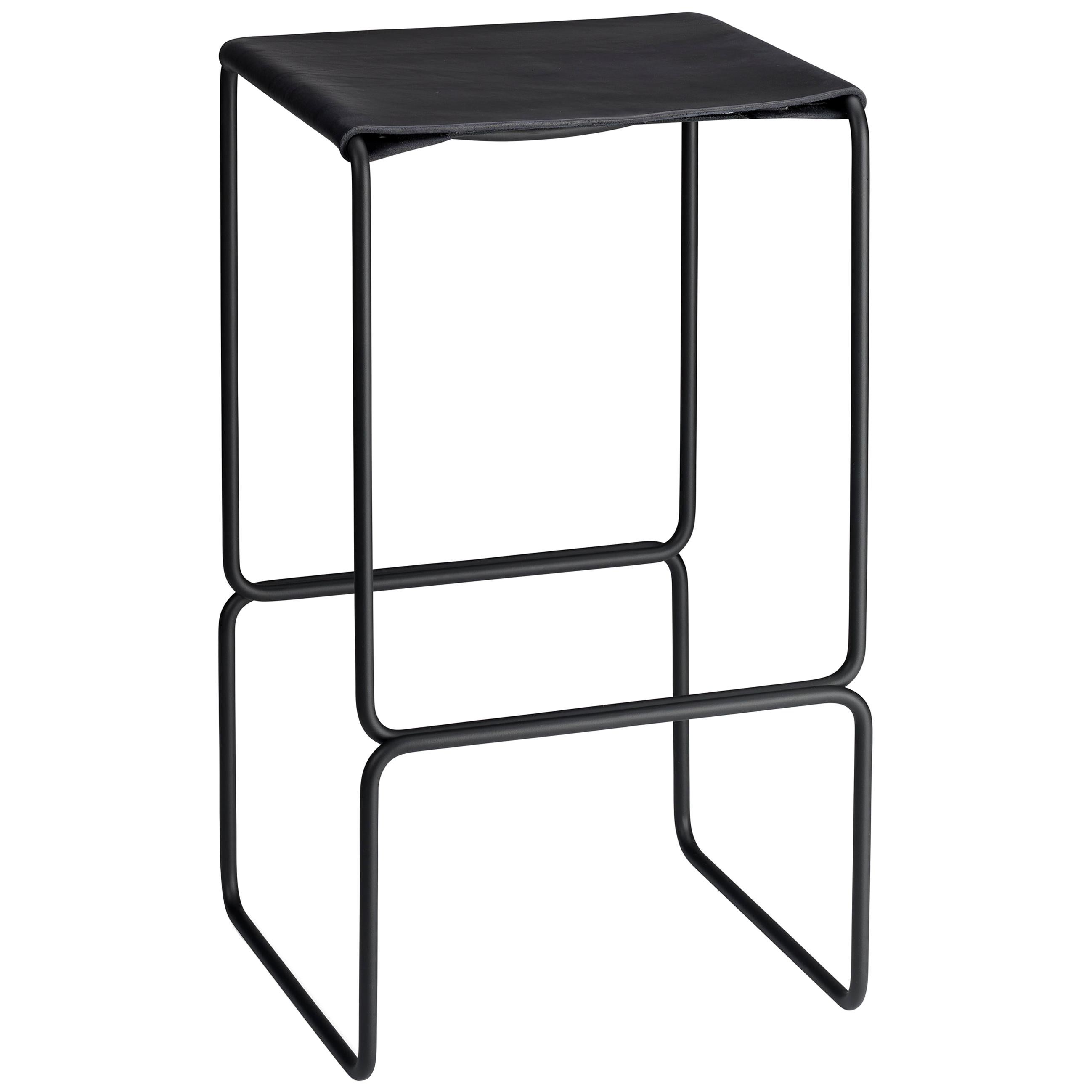 Black Steel Powder Coated Leather Counter Seat For Sale