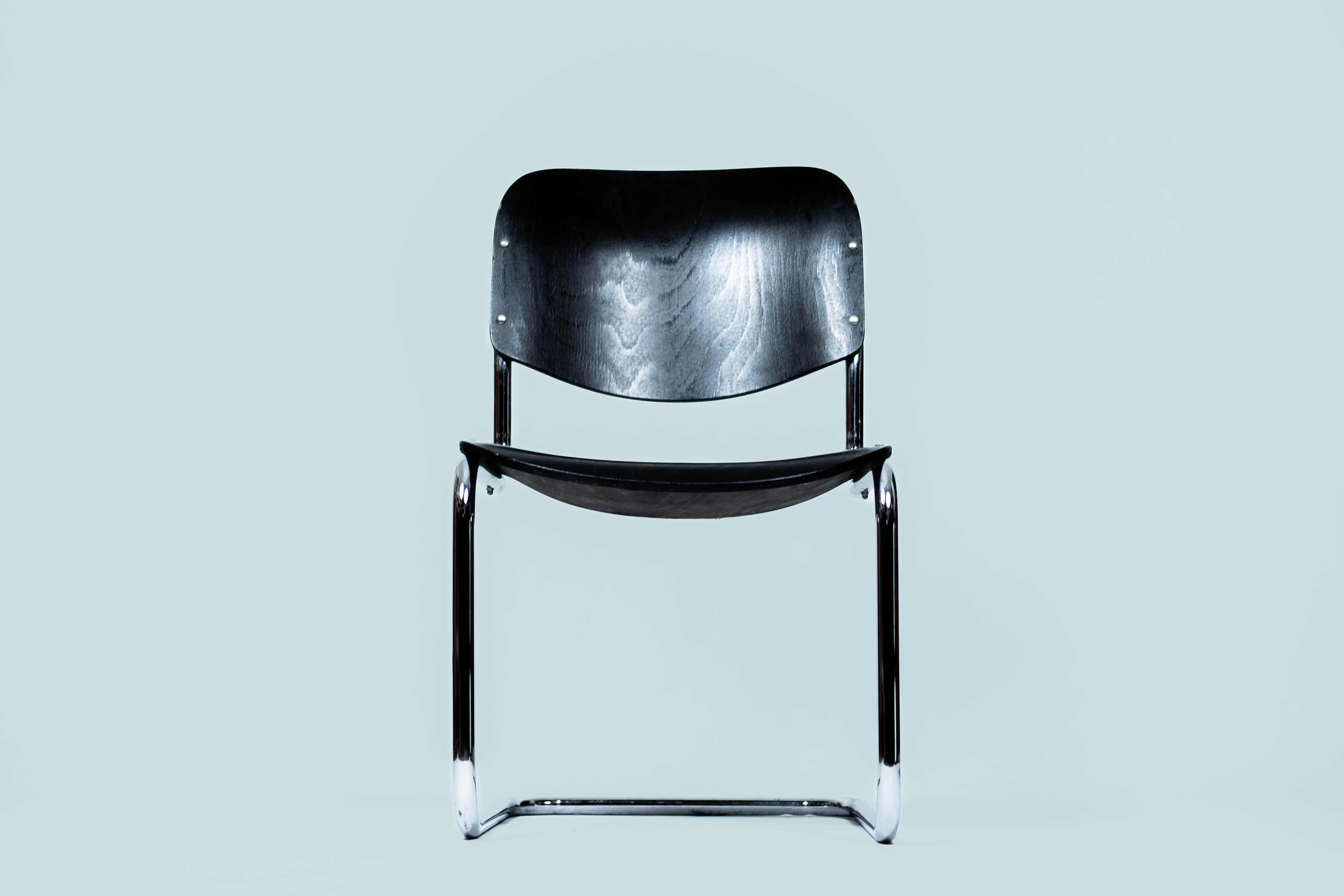 Austrian Black Steelpipe Chair in Bauhaus-Style (Vienna, 1970) For Sale