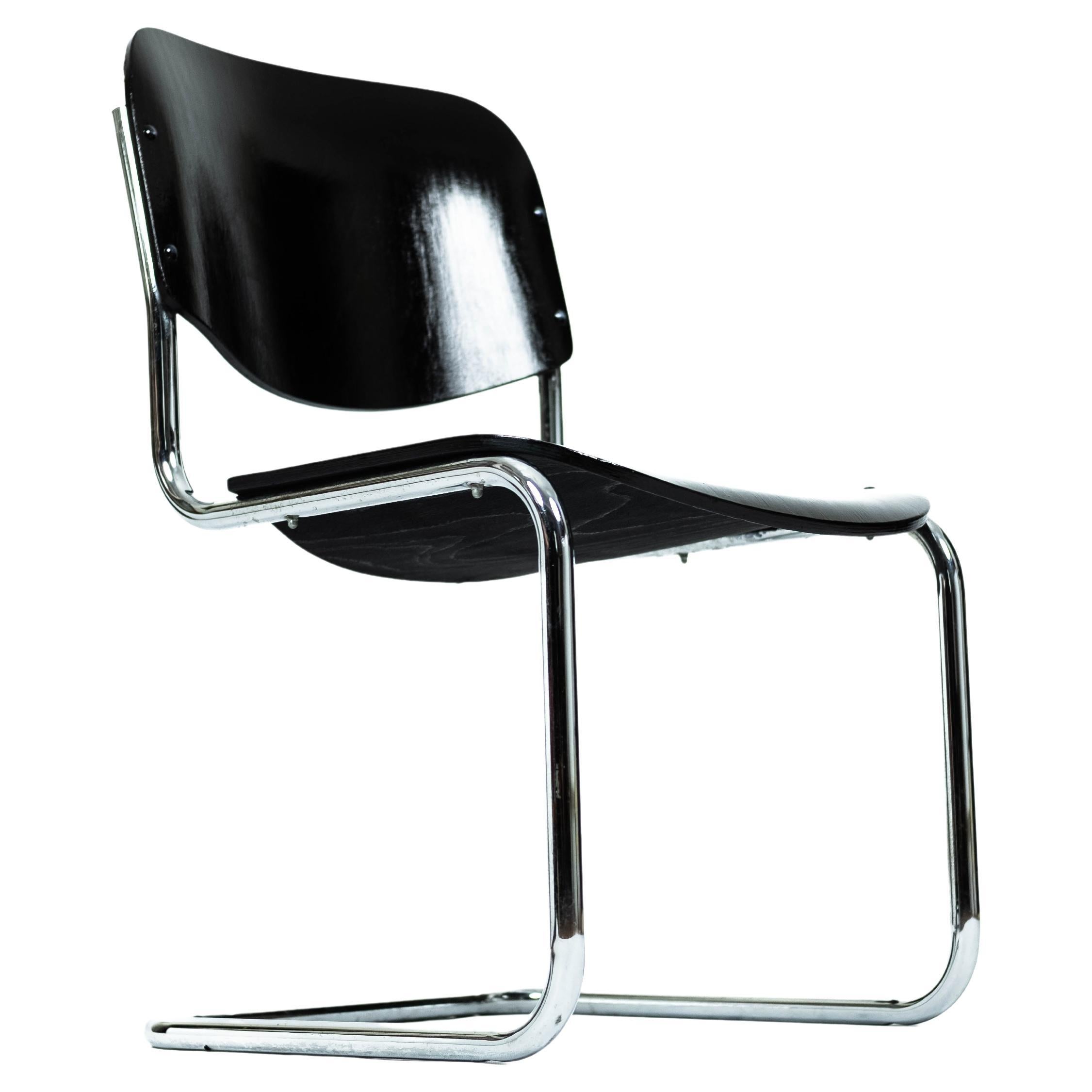 Black Steelpipe Chair in Bauhaus-Style (Vienna, 1970)