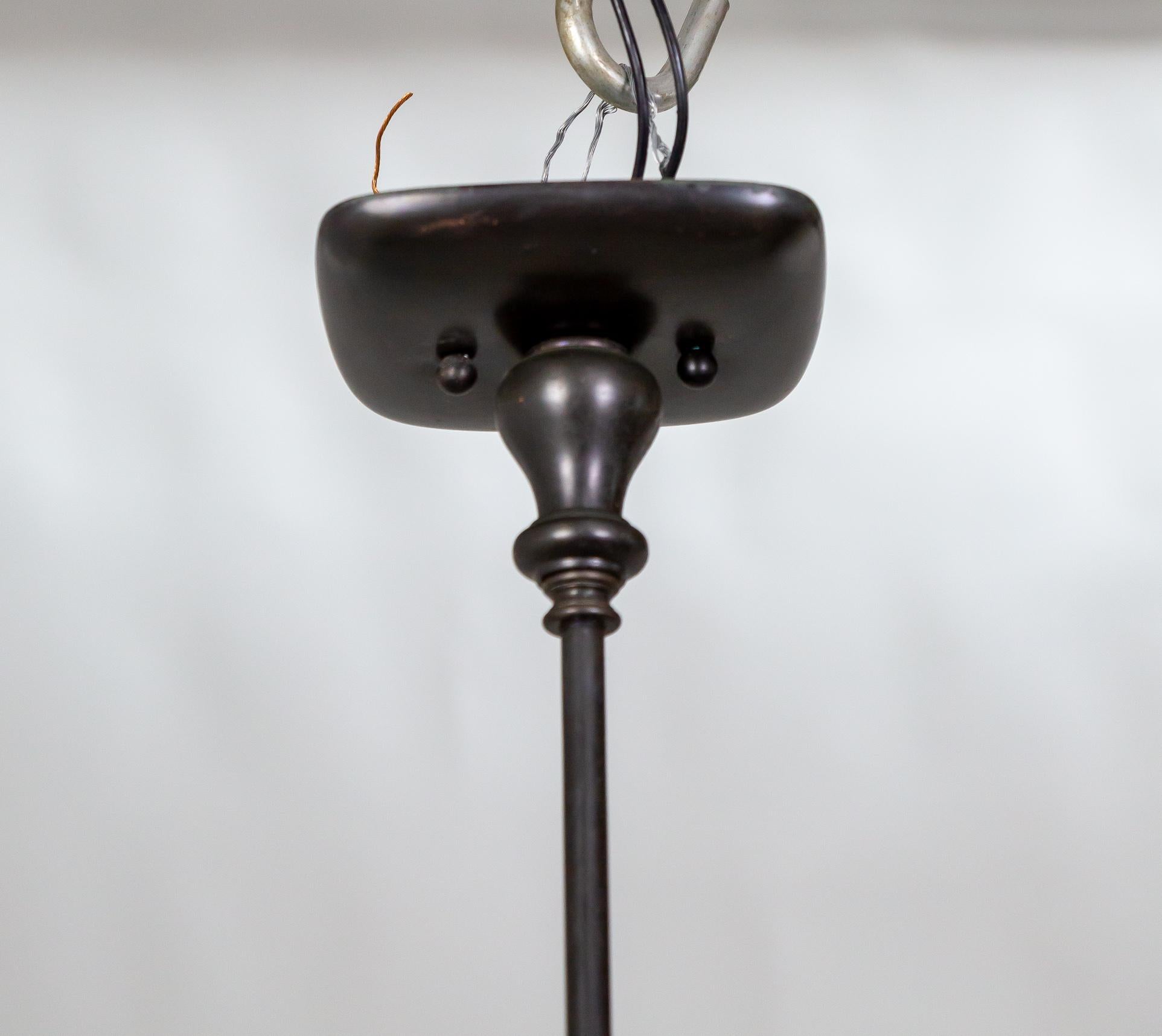 Black Stemmed Ribbed Opaline Glass Pendant Light In Good Condition For Sale In San Francisco, CA