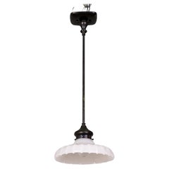 Black Stemmed Ribbed Opaline Glass Pendant Light