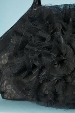 Black stiff nylon tulle bag with oversize flower on Valentino Garavani