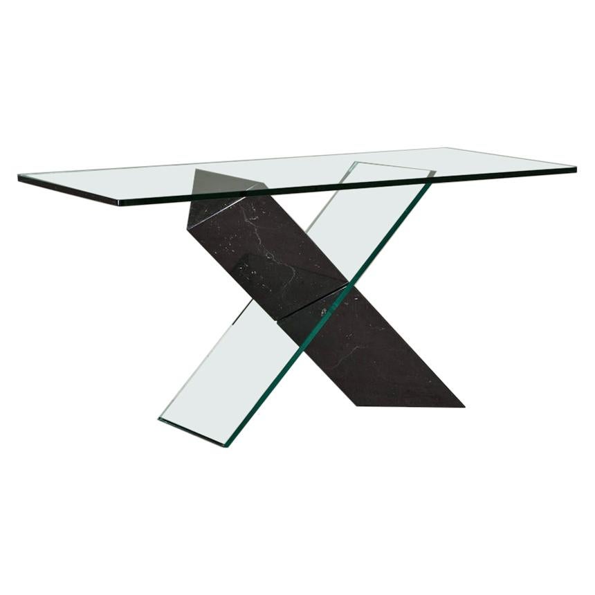 Black Stone and Glass Console Table Designed by Reflex, 1980s