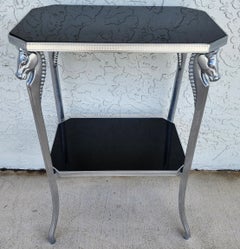 Black Stone and Metal Horse Equine 2 Tier Side Table