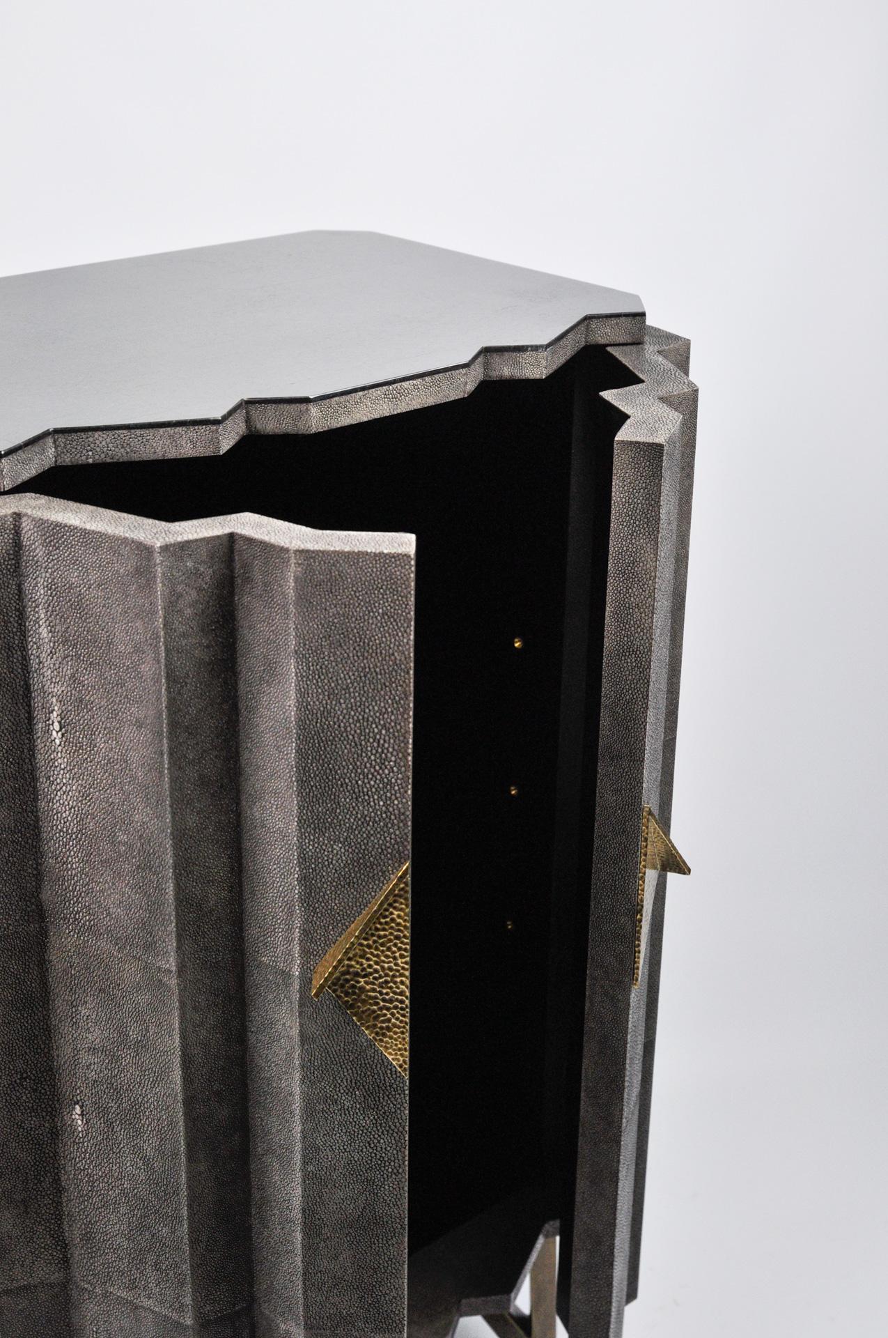 Modern Black Stone and Shagreen Cabinet by Ginger Brown For Sale