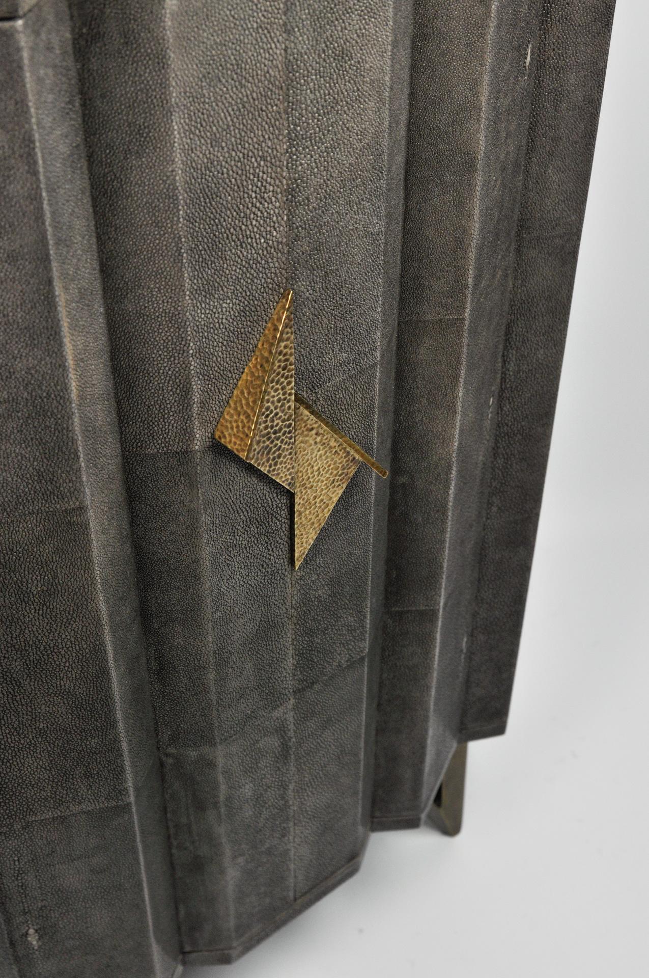 Wood Black Stone and Shagreen Cabinet by Ginger Brown For Sale
