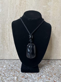 Black Stone Pendant Necklace on Rope