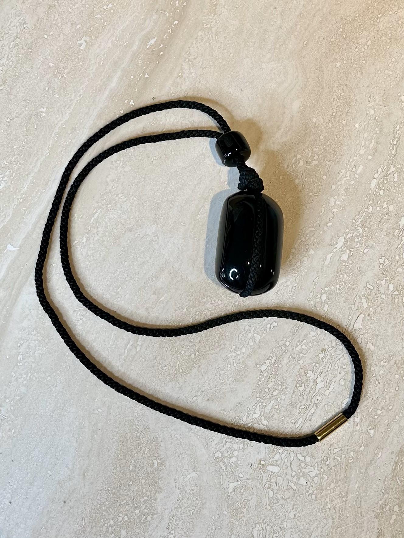 Women's or Men's Black Stone Pendant Necklace on Rope For Sale