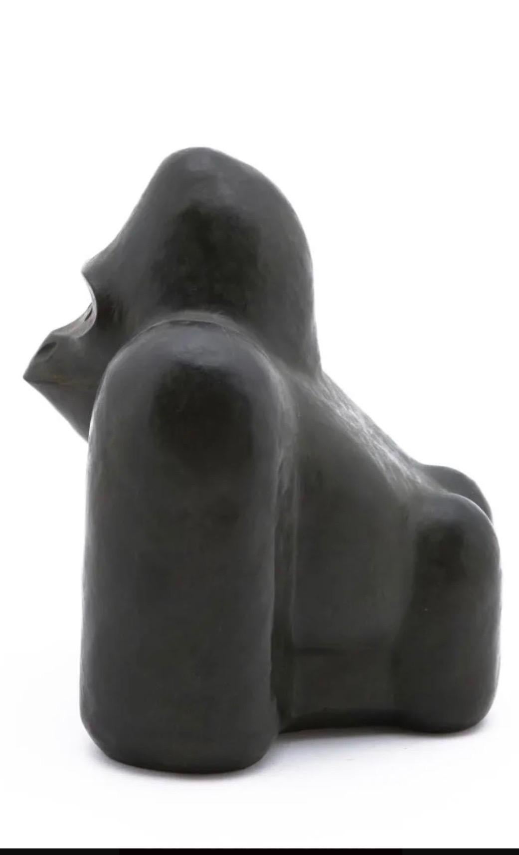 Mid-Century Modern Black Stone Stylized Monkey Sculpture For Sale