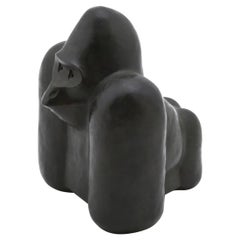 Vintage Black Stone Stylized Monkey Sculpture