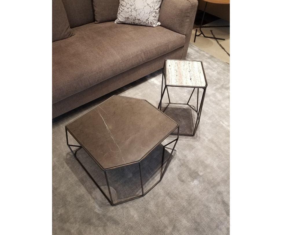 The geometric shape of the W-table, designed by Massimo Castagna, is immediately engaging. Customize this hand-designed piece to a variety of specifications, choosing wood, leather, or stone for the top. Almost like a diamond, the W-table has a