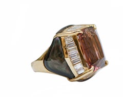 Black Stones, Tourmaline, Diamonds, 18 Karat Yellow Gold Ring.