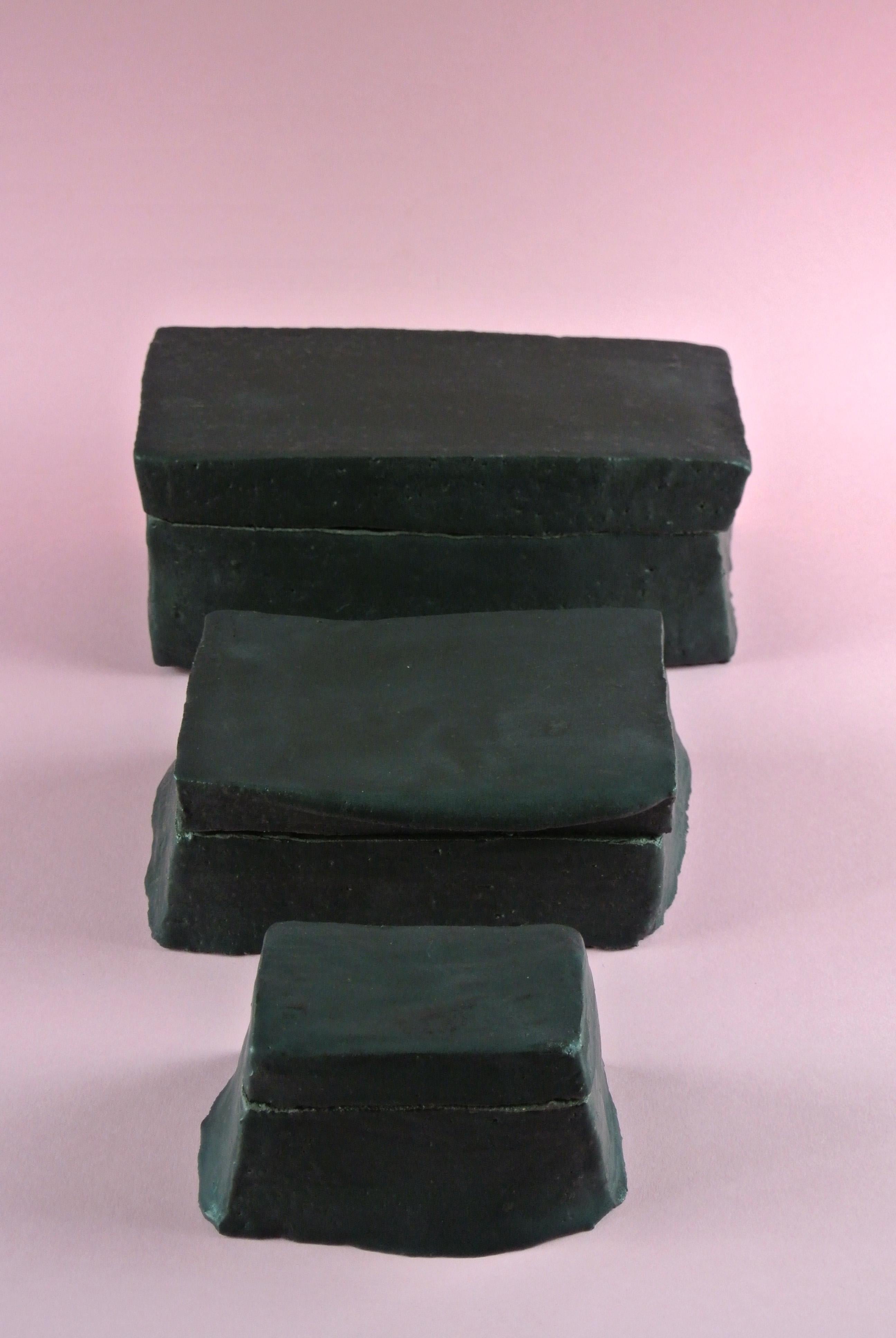 Black Stoneware Box with Lid and Black Matte Glaze For Sale 1