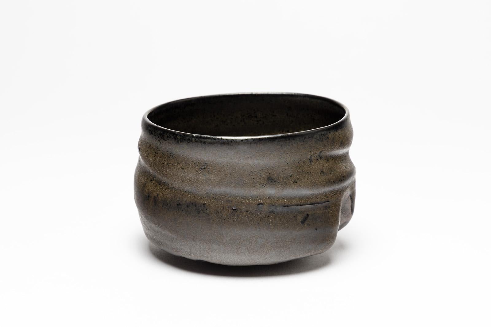 Modern Black Stoneware Ceramic Bowl by Lukas Richarz French Handmade Pottery