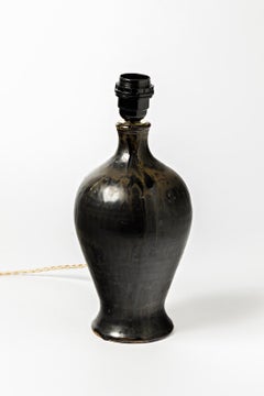 Black Stoneware Ceramic Lamp by Migeon La Borne 1950 Midcentury Design