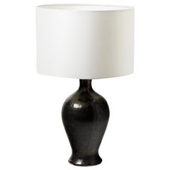 Black Stoneware Ceramic Lamp by Migeon La Borne 1950 Midcentury Design