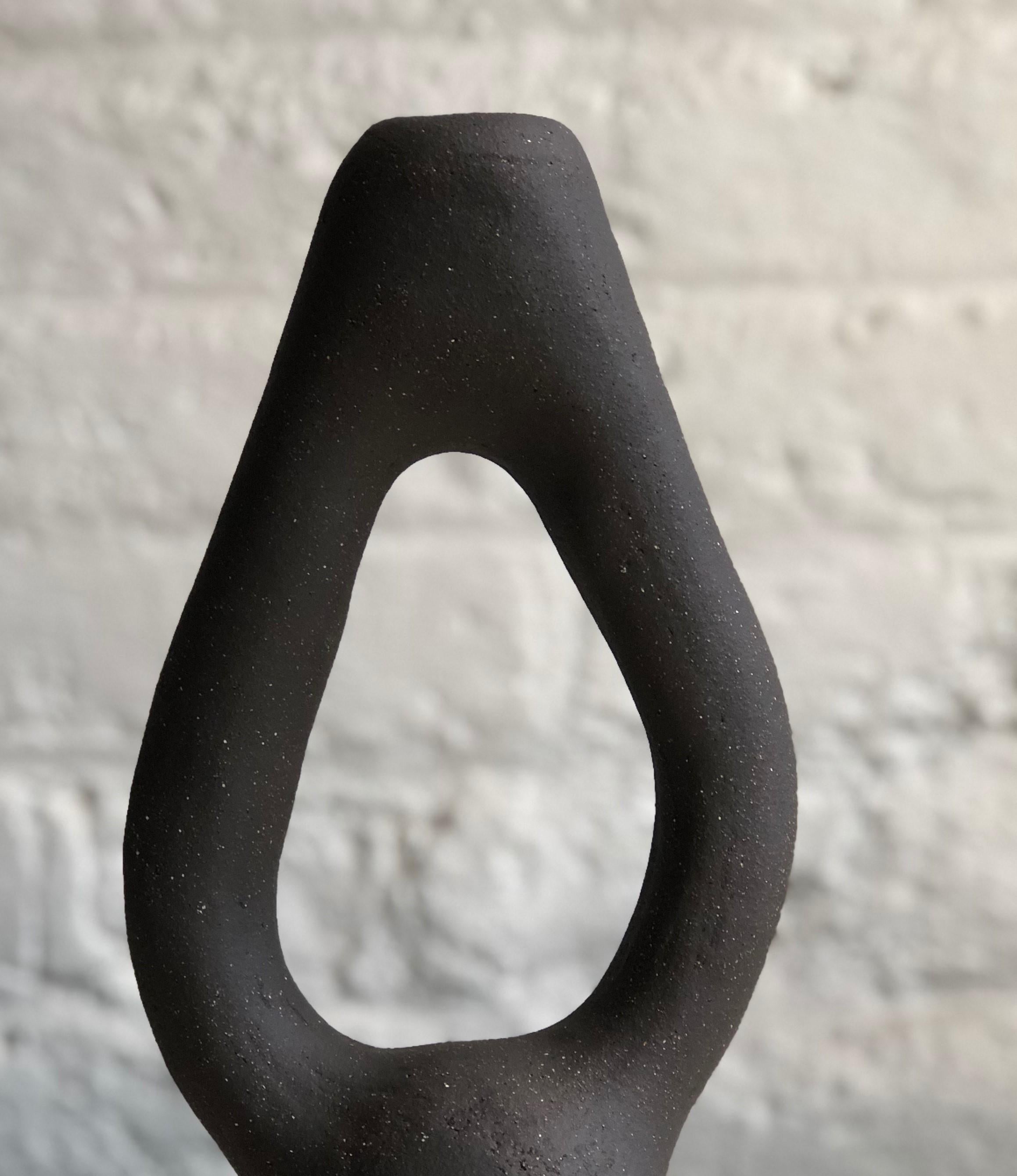 Modern Black Stoneware Ceramic Sculpture Handmade by Abid Javed