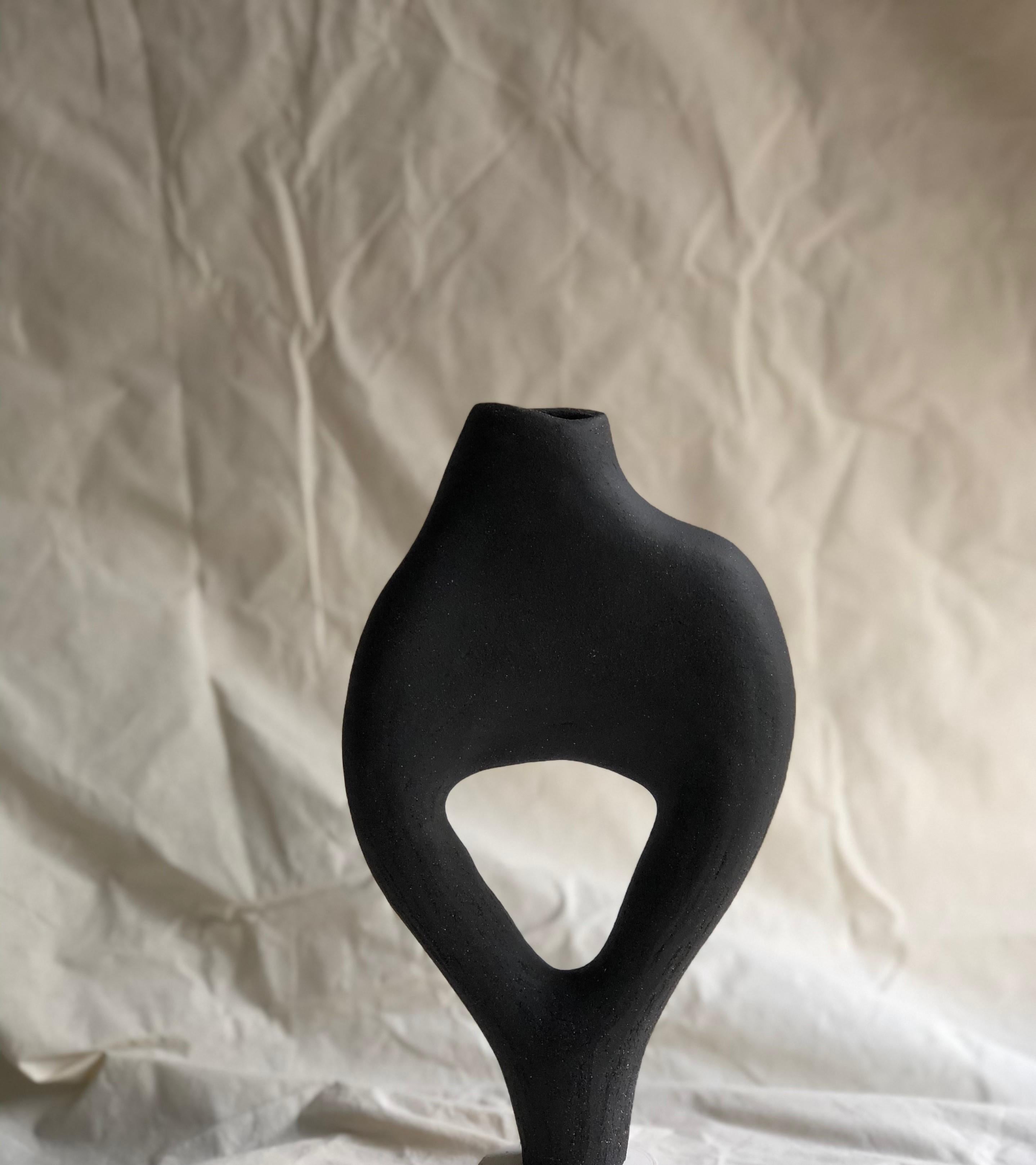 Modern Black Stoneware Ceramic Sculpture Handmade by Abid Javed