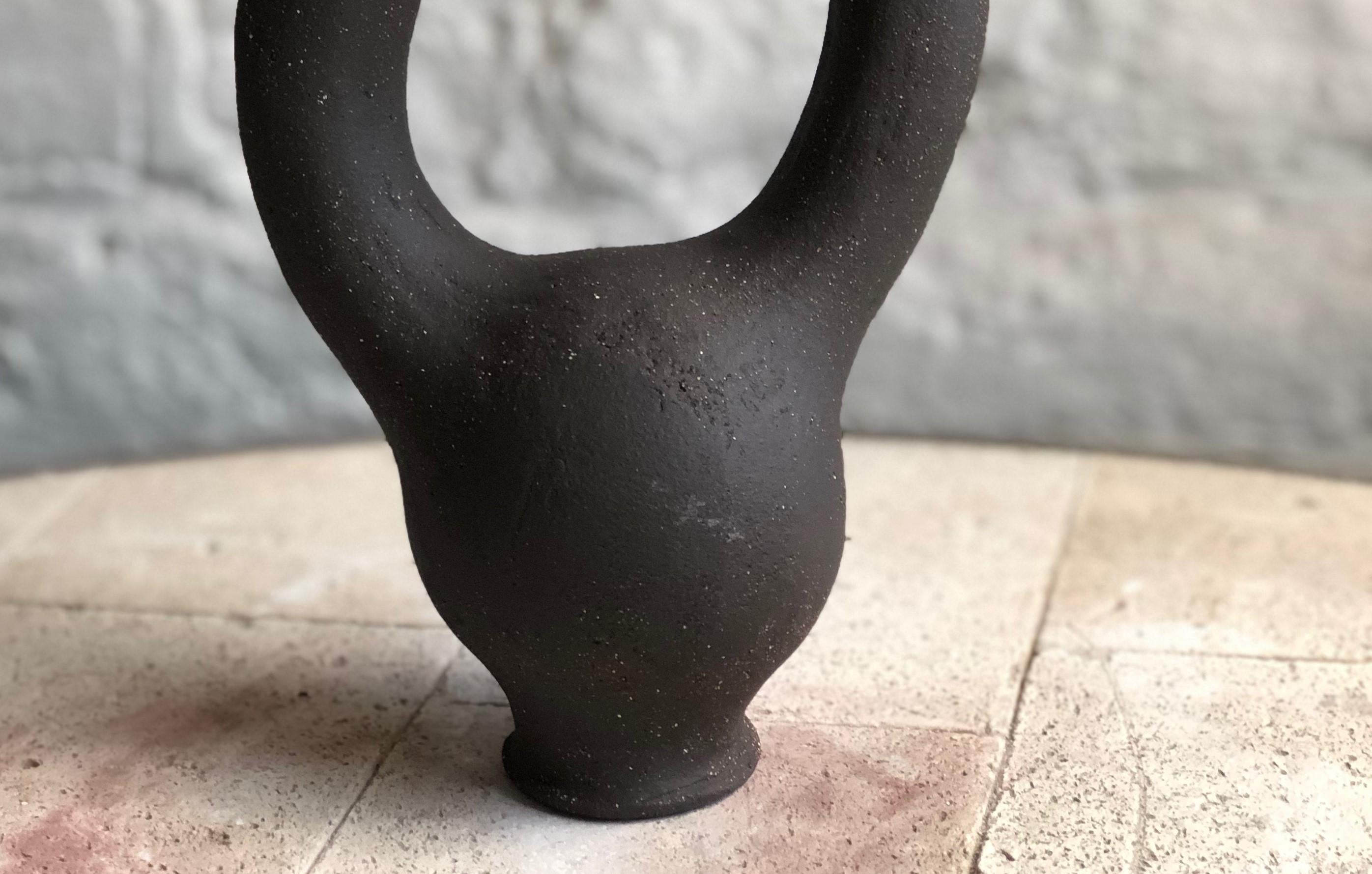 British Black Stoneware Ceramic Sculpture Handmade by Abid Javed