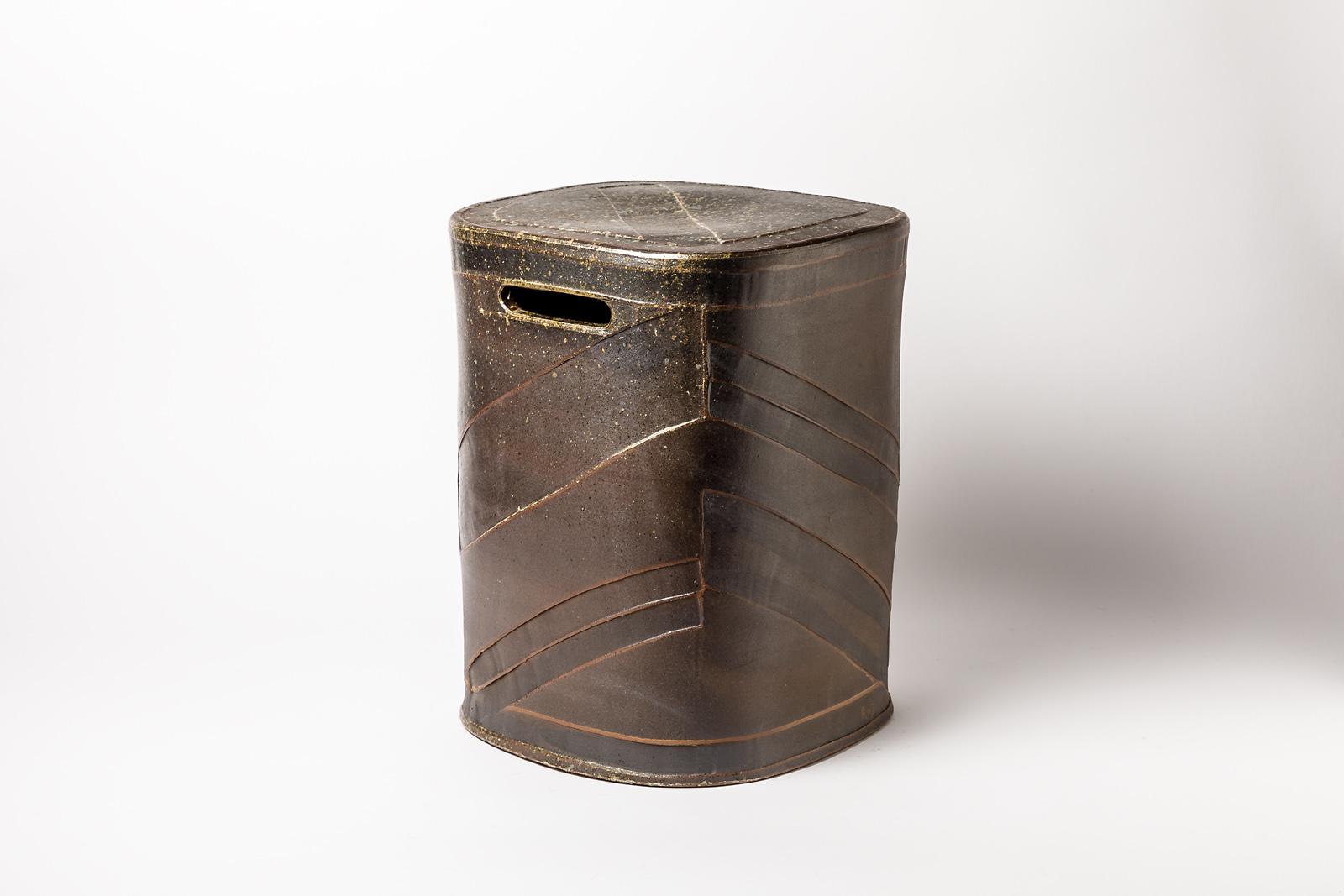 Black Stoneware Ceramic Stool by Roz Herrin La Borne Decoration Table 10/11 For Sale 2