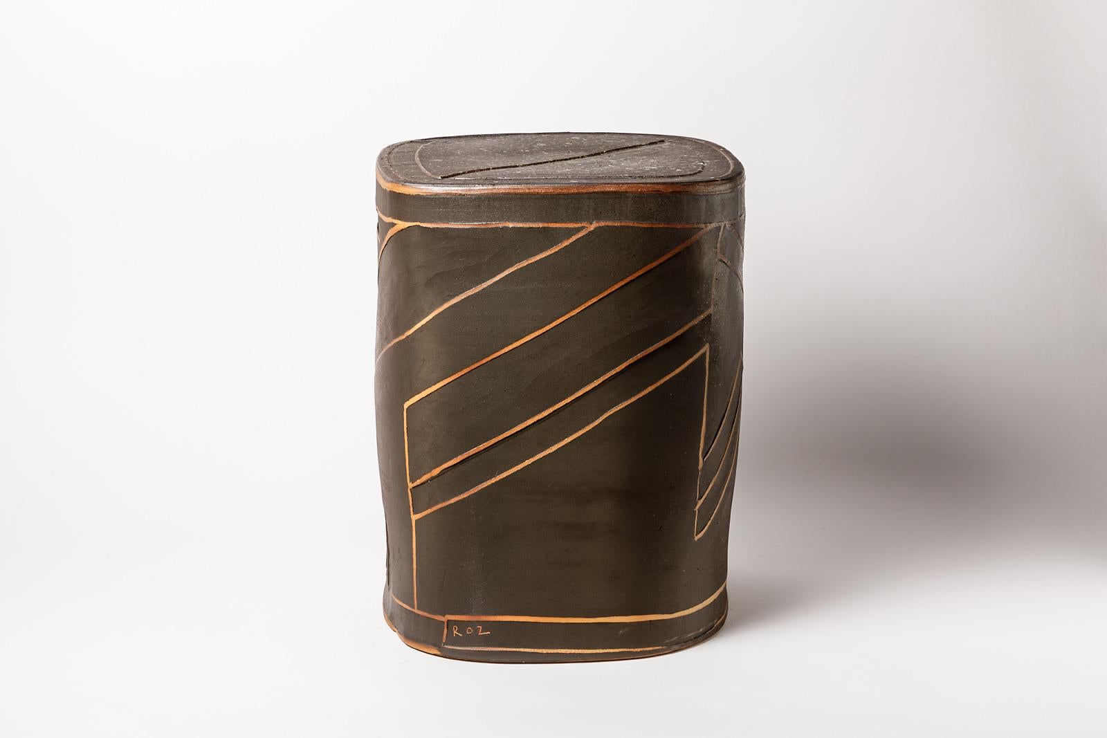French Black Stoneware Ceramic Stool by Roz Herrin La Borne Design Table 5/11 For Sale