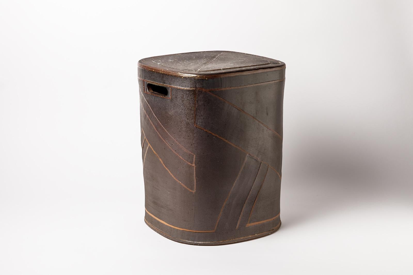 Contemporary Black Stoneware Ceramic Stool by Roz Herrin La Borne Design Table 5/11 For Sale