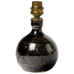 Schwarze Keramiktischlampe aus Steinzeug von Migeon in La Borne:: um 1970