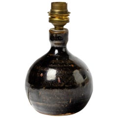 Black Stoneware Ceramic Table Lamp by Migeon in La Borne, circa 1970