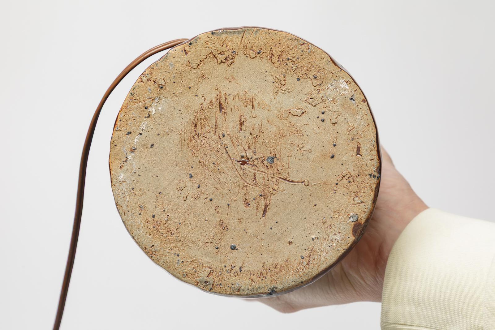 black stoneware ceramic table lamp circa 1970 La Borne potters design en venta 1