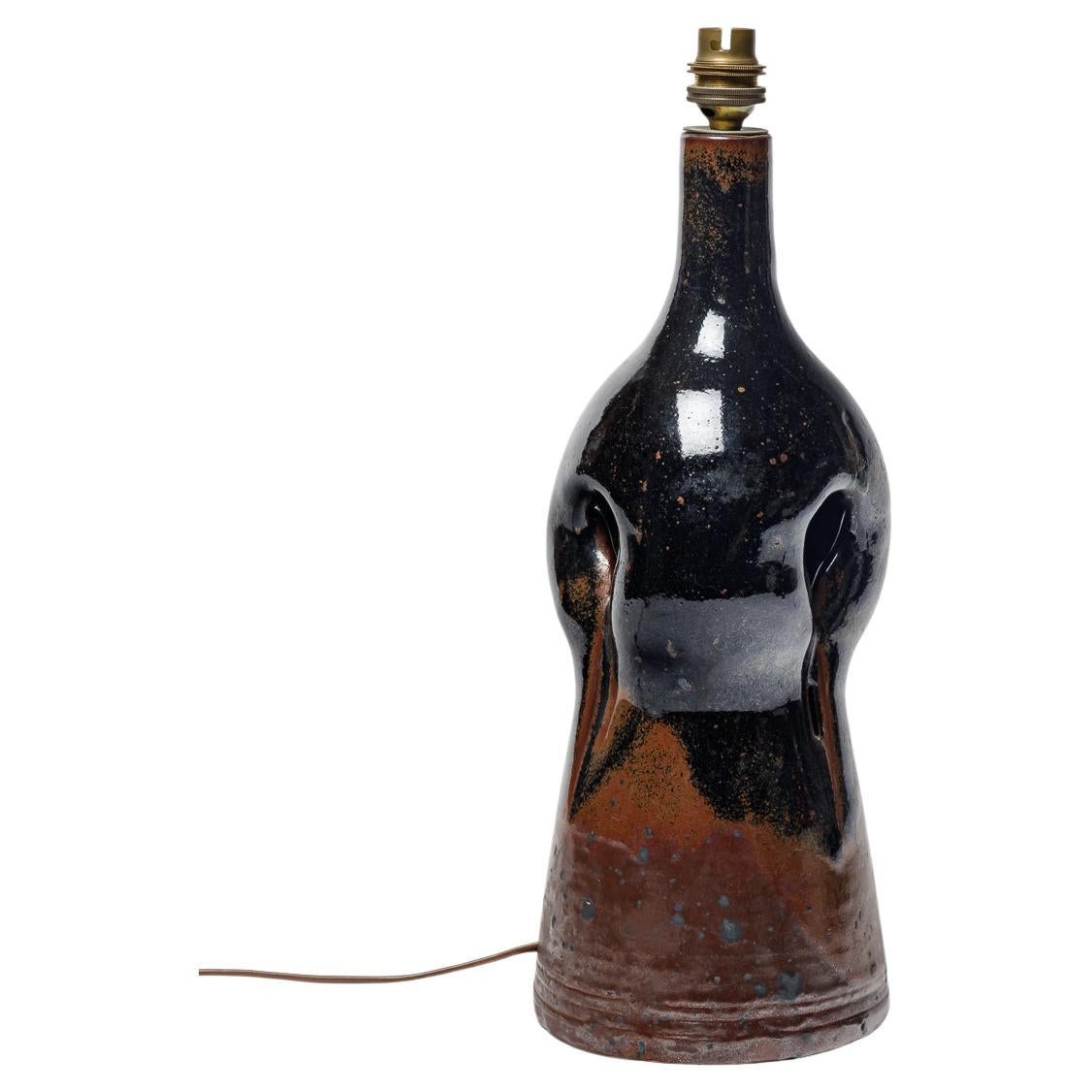black stoneware ceramic table lamp circa 1970 La Borne potters design