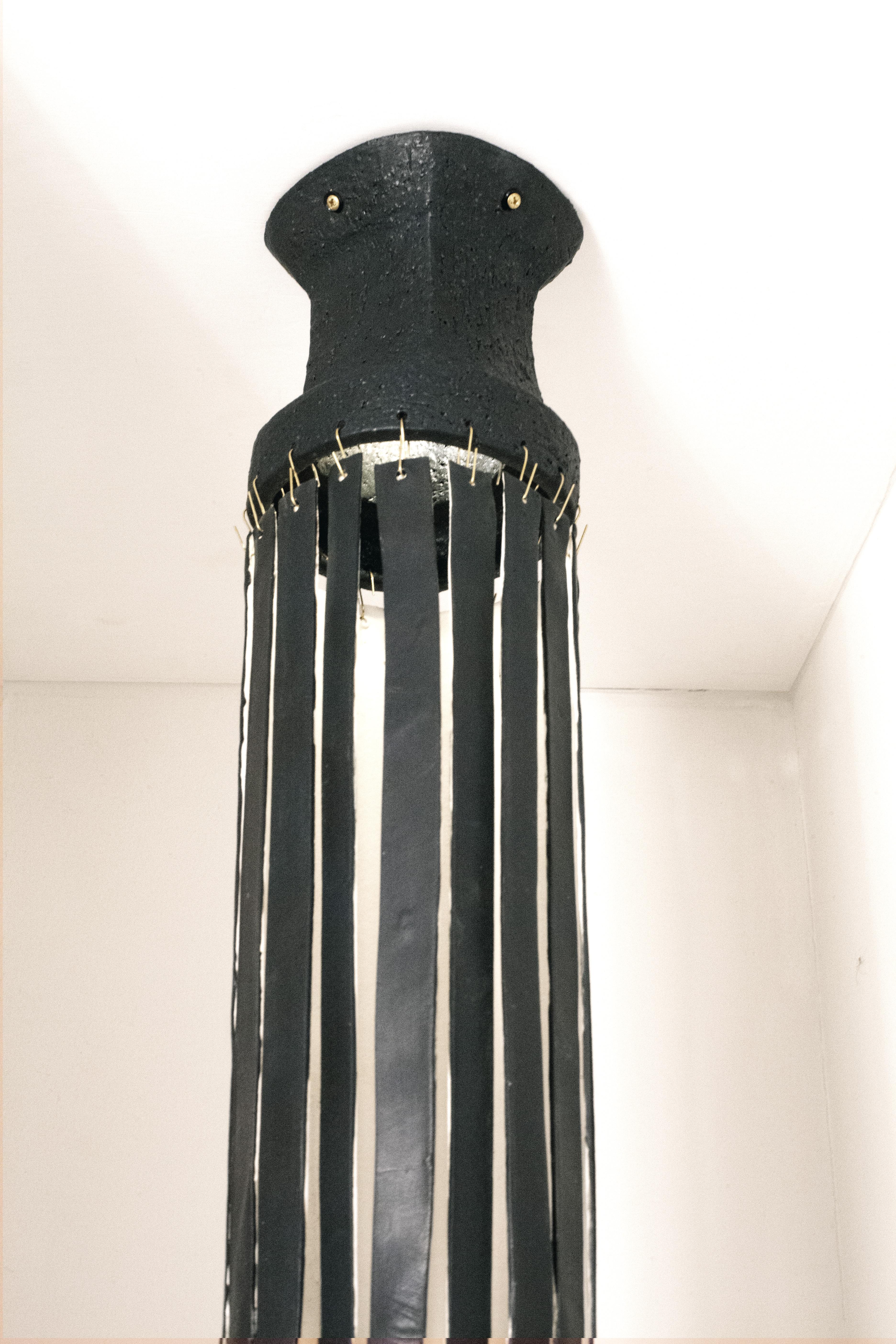 Organic Modern Black Stoneware Chandelier I by Christine Roland For Sale