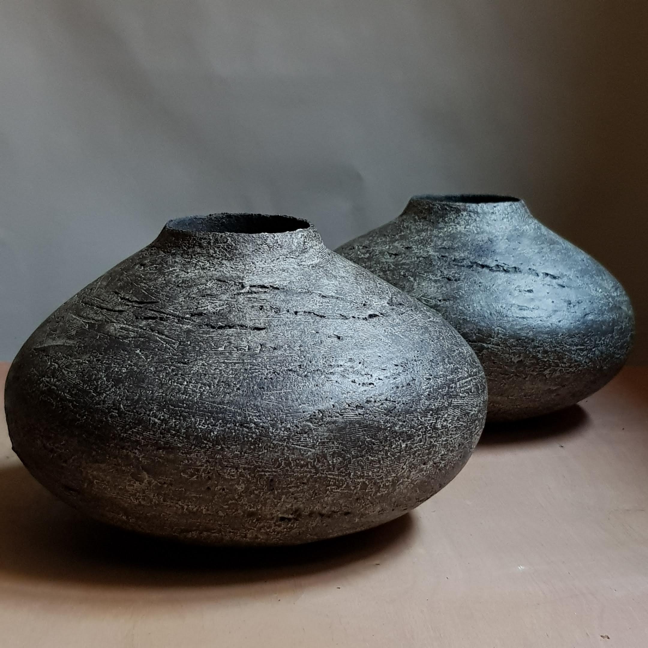 Post-Modern Black Stoneware Chytra Vase by Elena Vasilantonaki For Sale