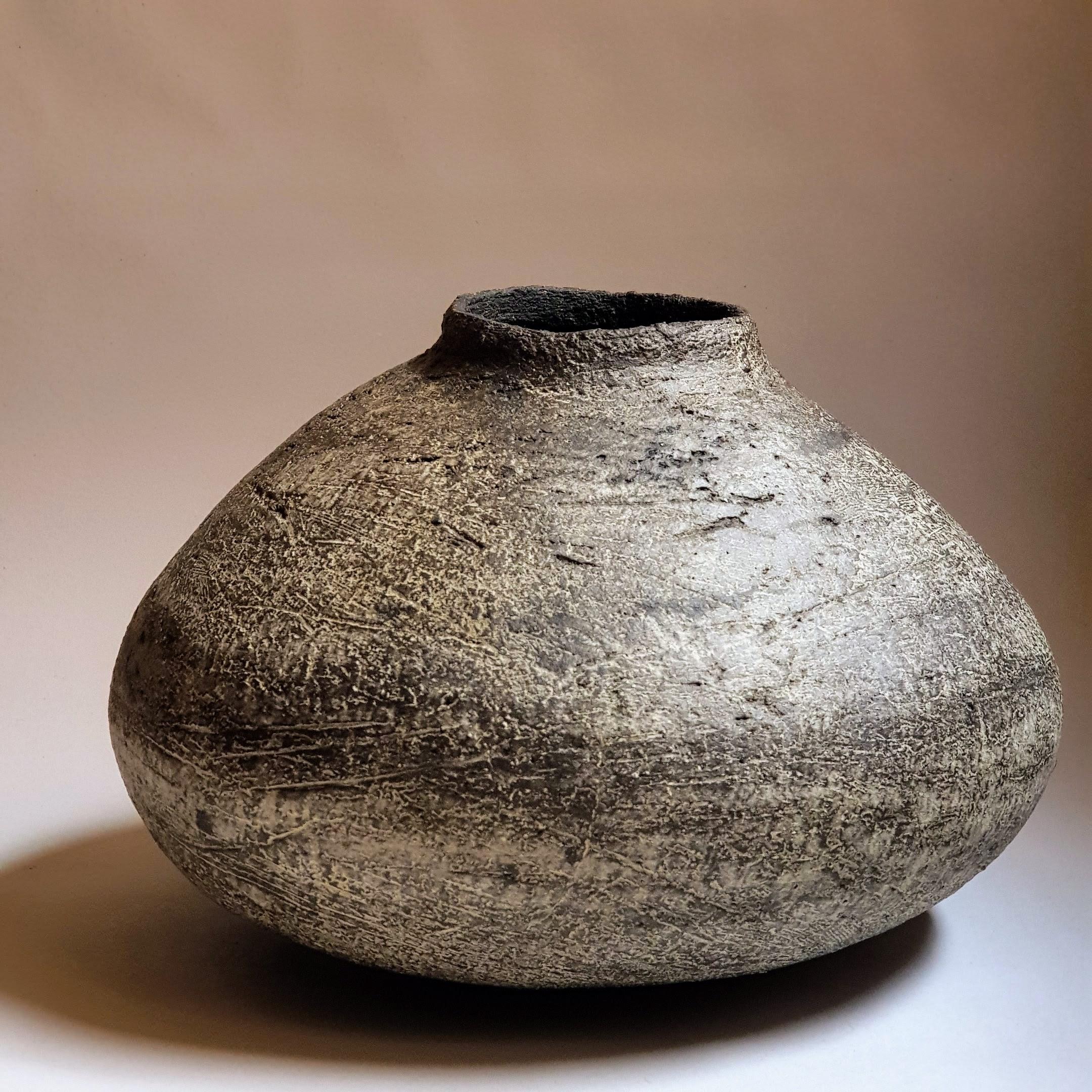 Post-Modern Black Stoneware Chytra Vase by Elena Vasilantonaki For Sale