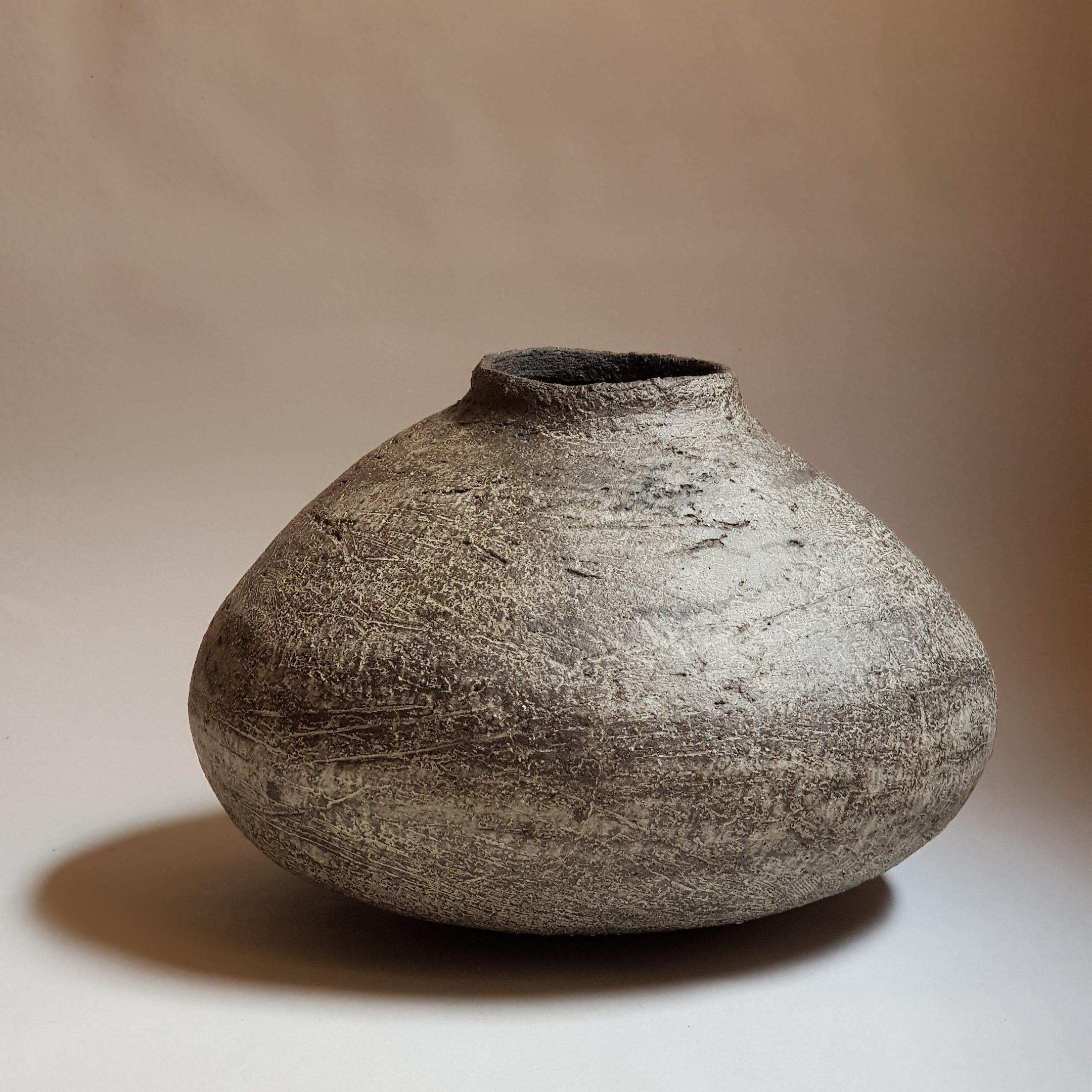 Greek Black Stoneware Chytra Vase by Elena Vasilantonaki For Sale