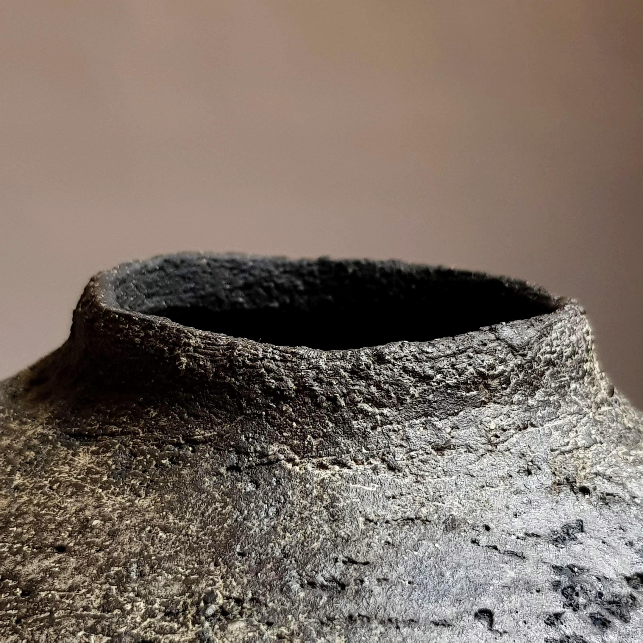 Contemporary Black Stoneware Chytra Vase by Elena Vasilantonaki For Sale