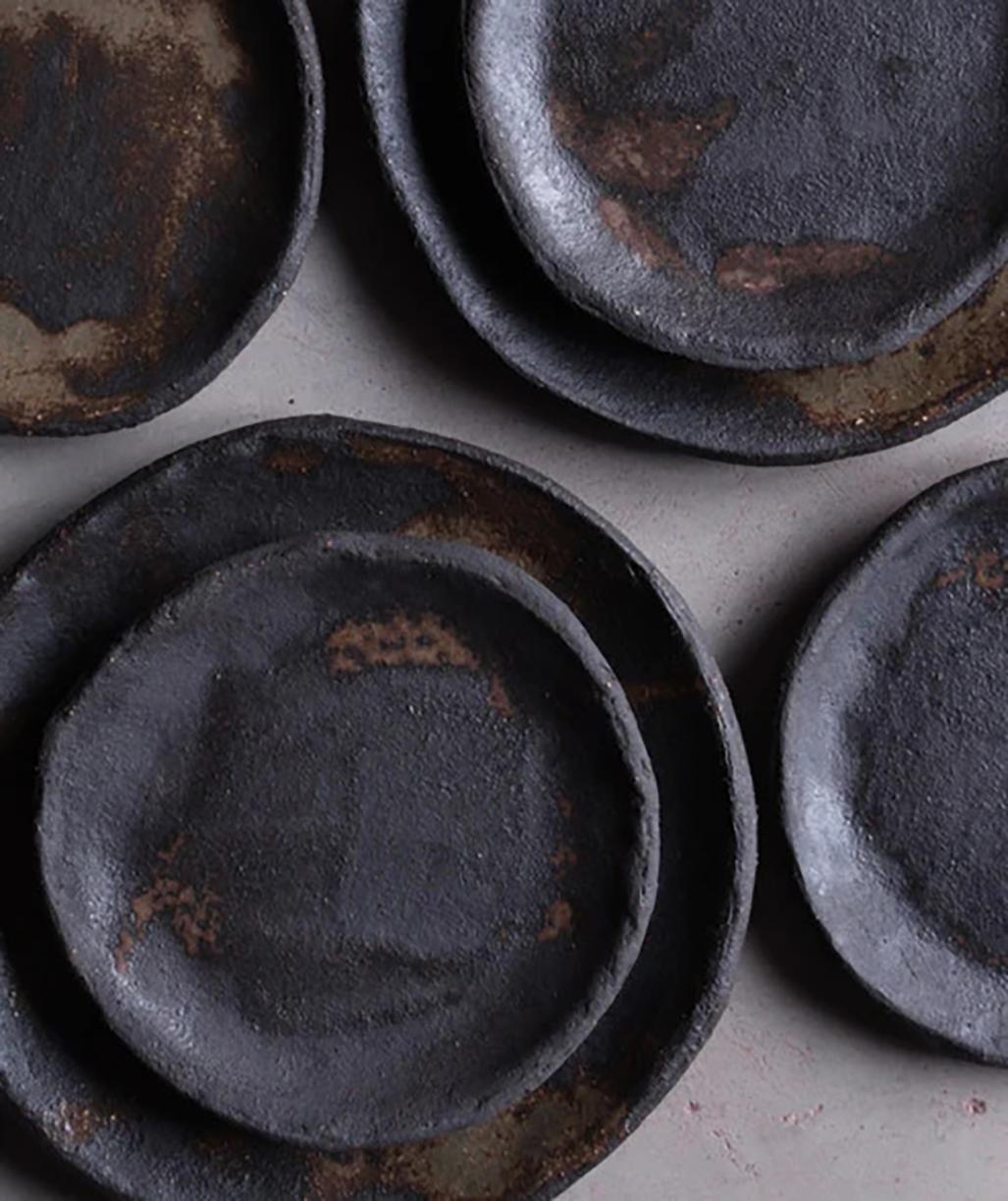 French Black Stoneware Dinnerware - Set of 6 For Sale