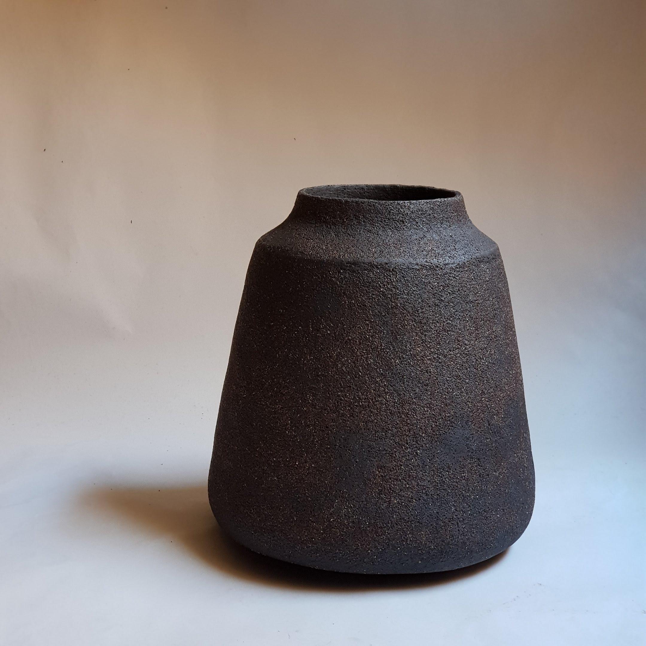 Post-Modern Black Stoneware Kados Vase by Elena Vasilantonaki For Sale