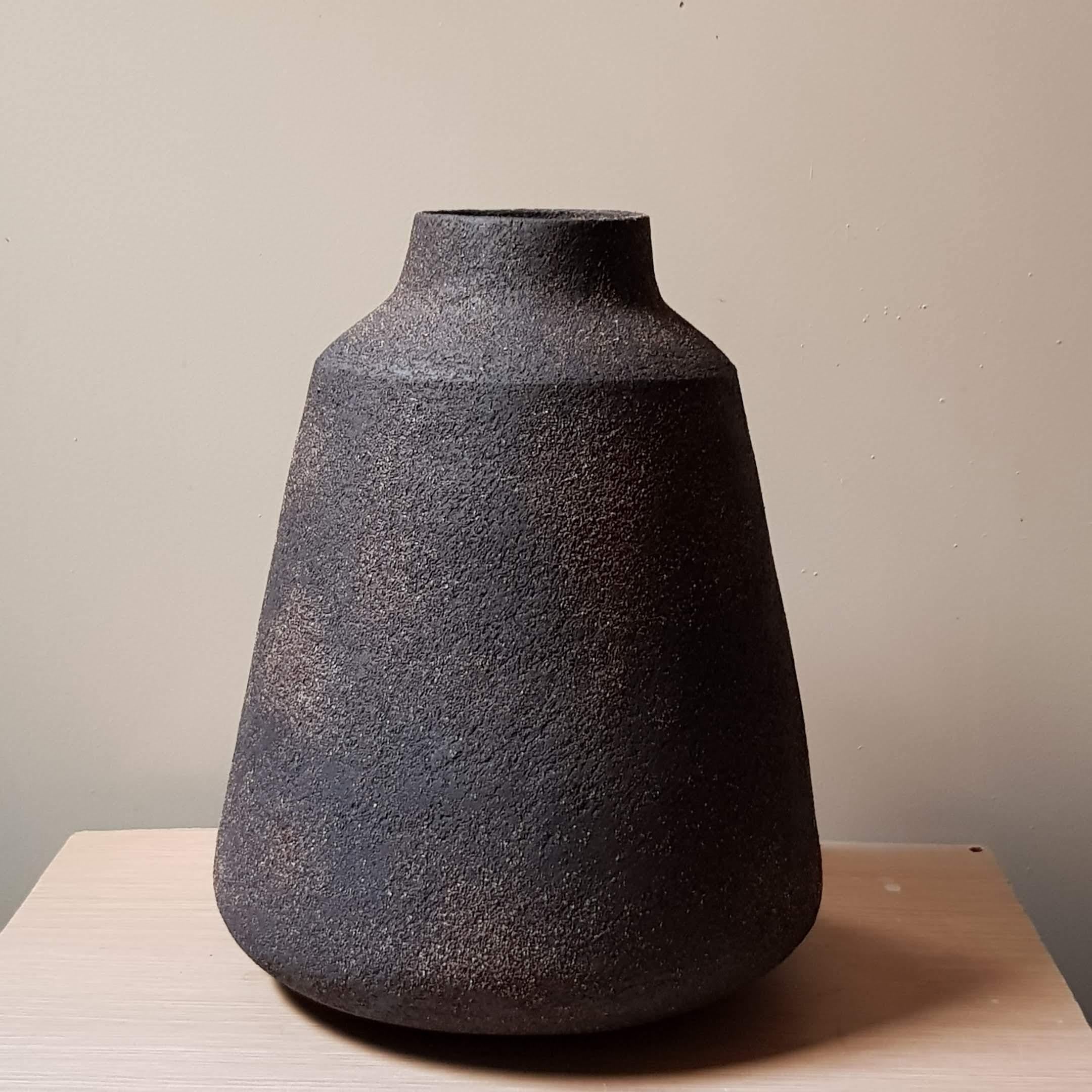 Greek Black Stoneware Kados Vase by Elena Vasilantonaki For Sale