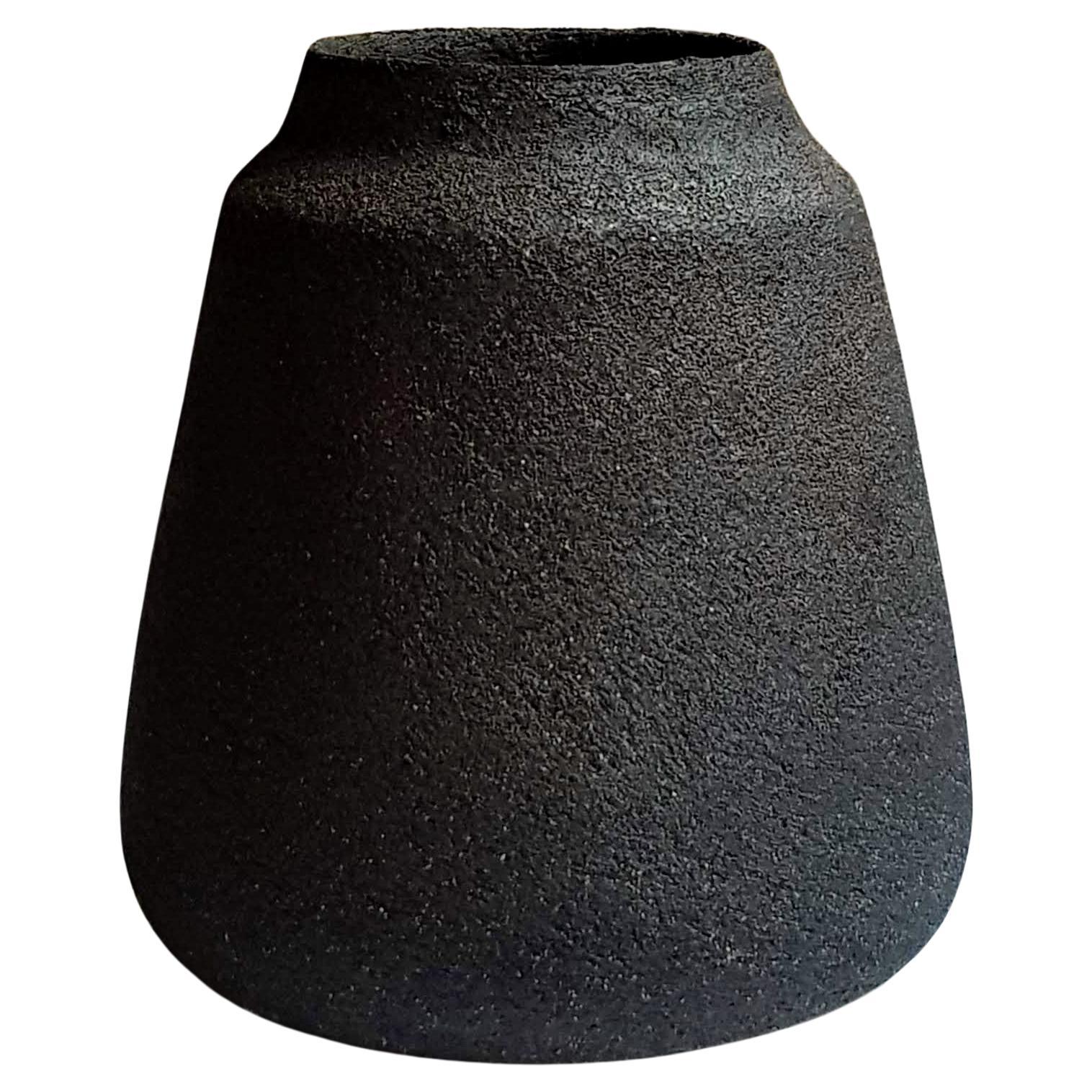 Black Stoneware Kados Vase by Elena Vasilantonaki For Sale
