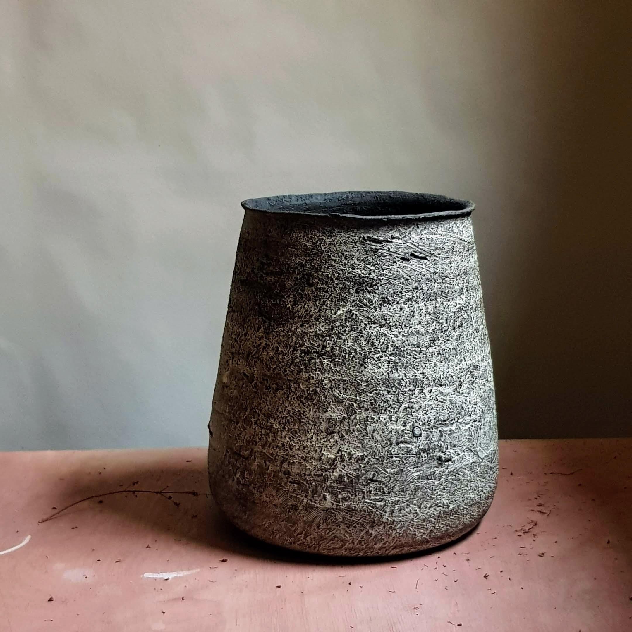 Post-Modern Black Stoneware Kalathos Vase by Elena Vasilantonaki For Sale