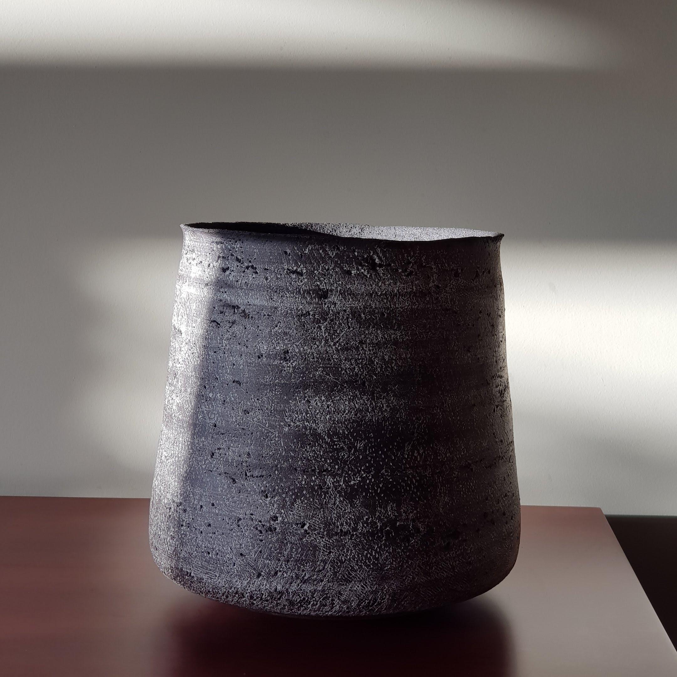 Other Black Stoneware Kalathos Vase by Elena Vasilantonaki For Sale