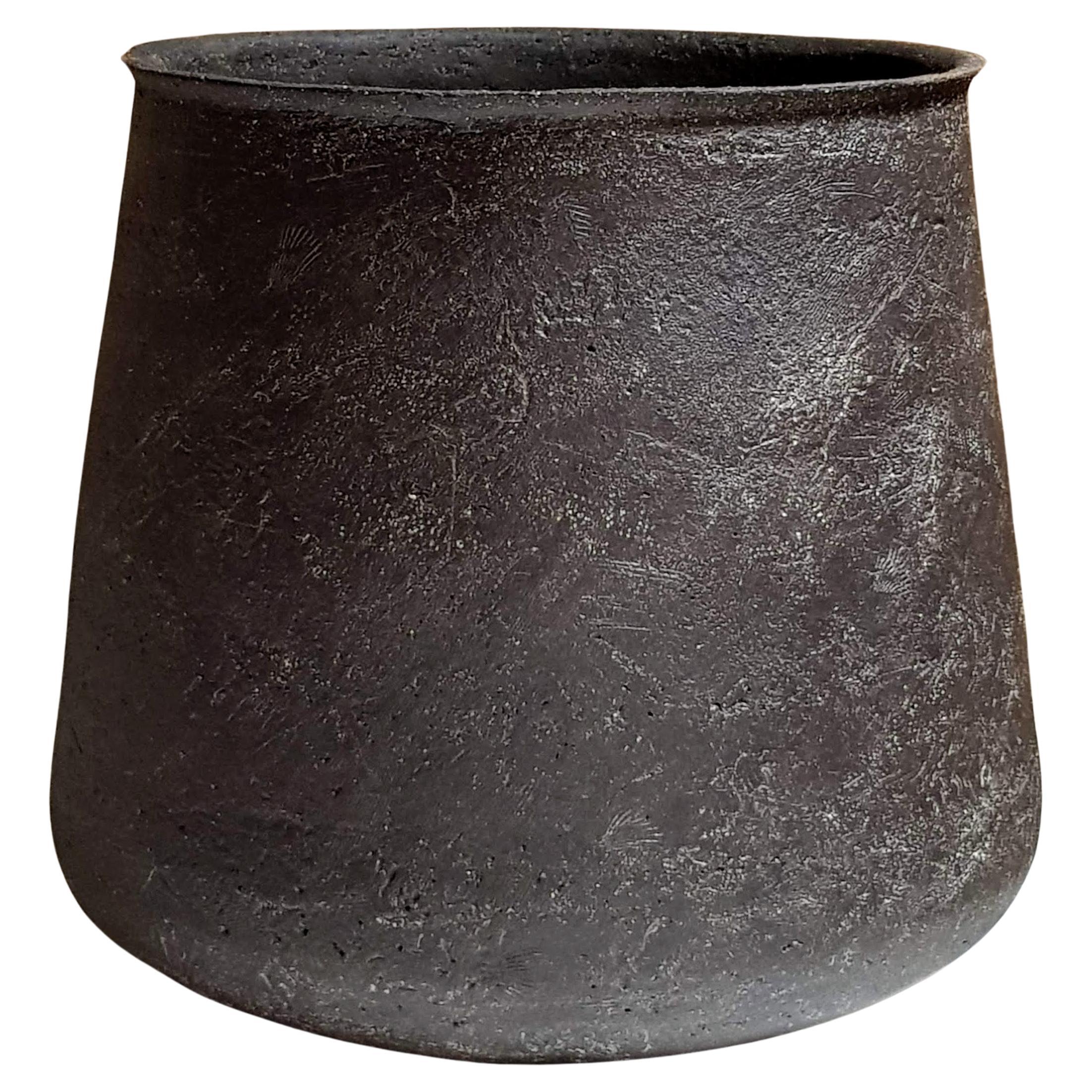 Black Stoneware Kalathos Vase by Elena Vasilantonaki For Sale