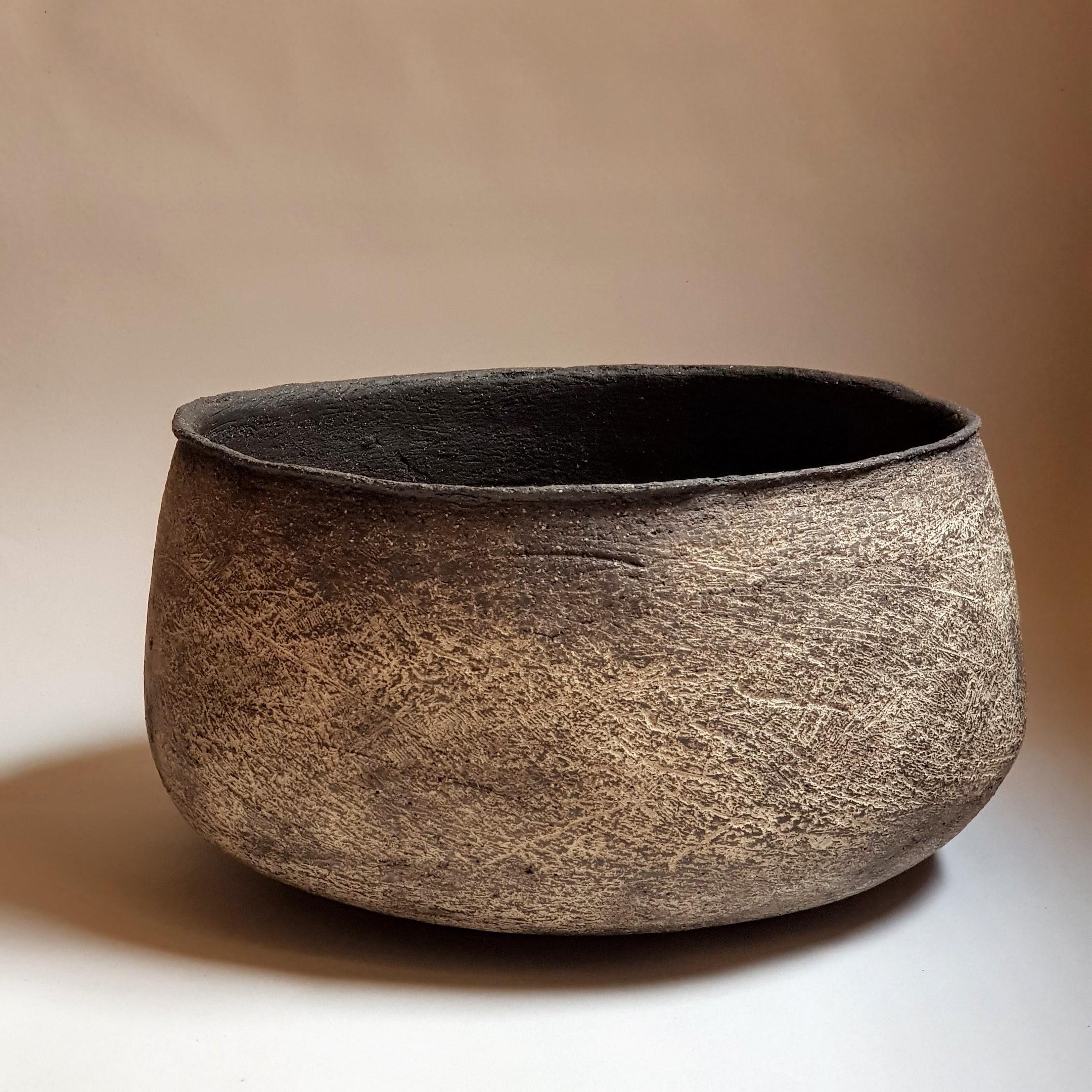 Post-Modern Black Stoneware Lekanida Vase by Elena Vasilantonaki For Sale