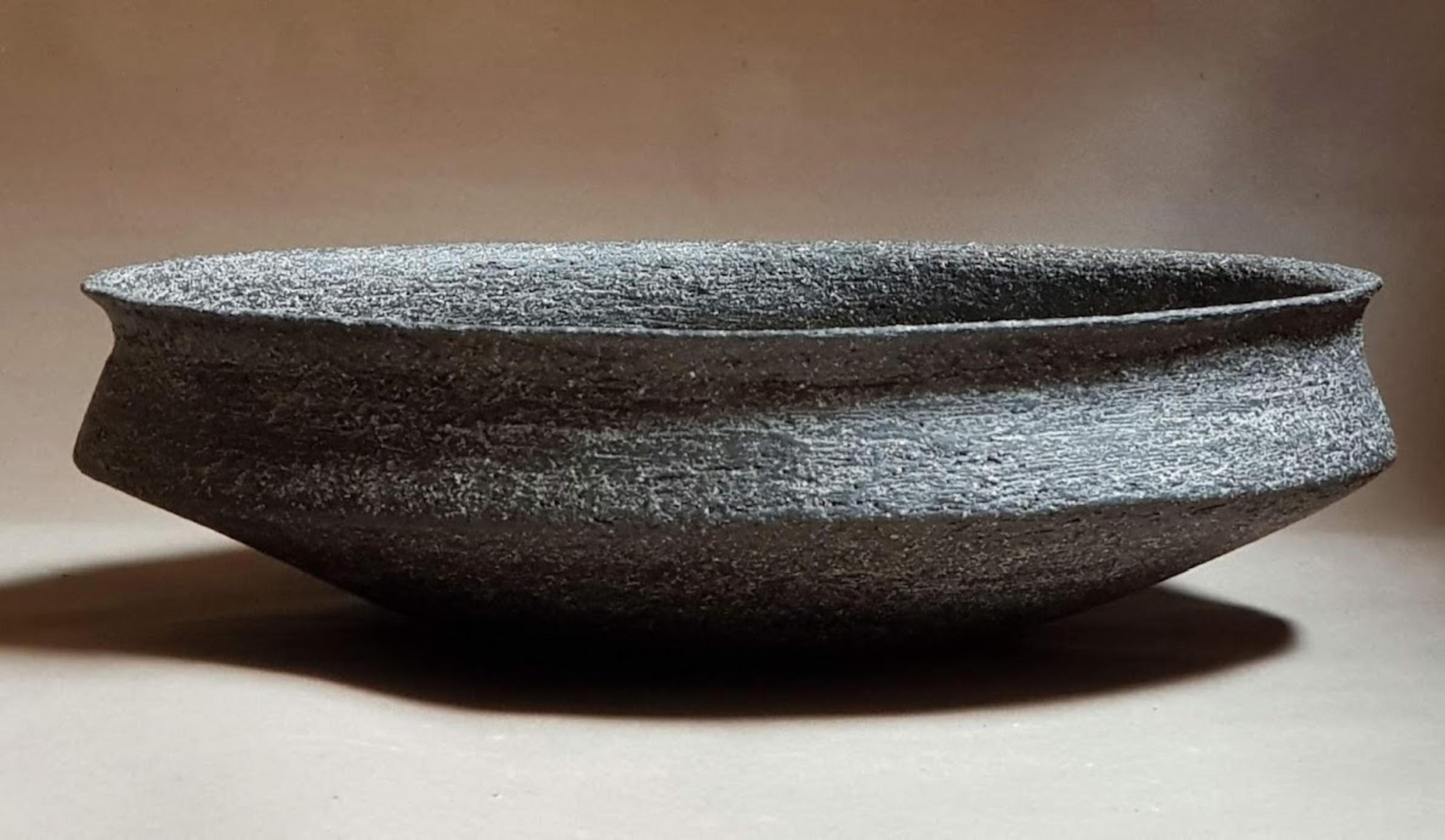 Greek Black Stoneware Phiale Plate by Elena Vasilantonaki For Sale