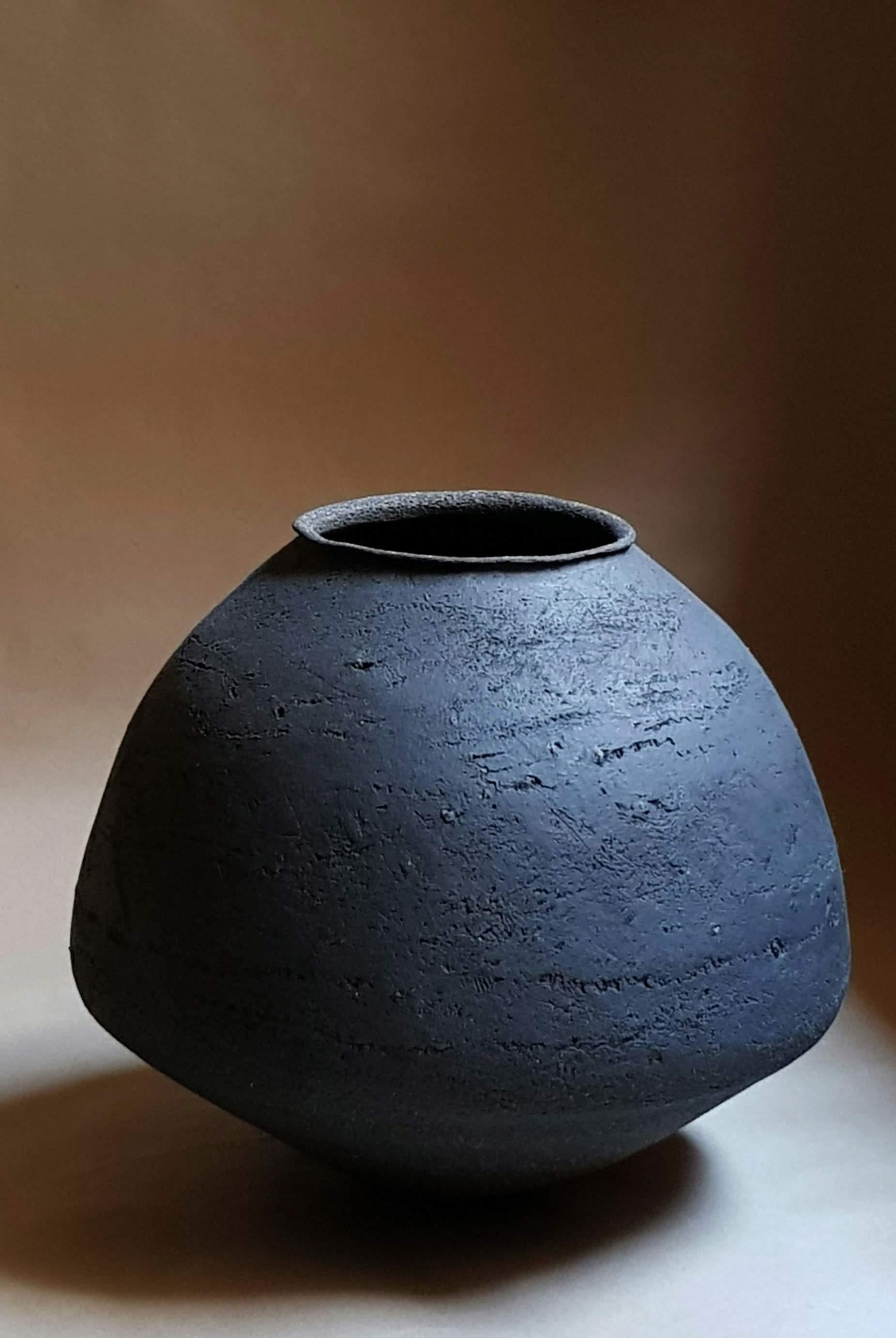 Post-Modern Black Stoneware Psykter Vase by Elena Vasilantonaki For Sale