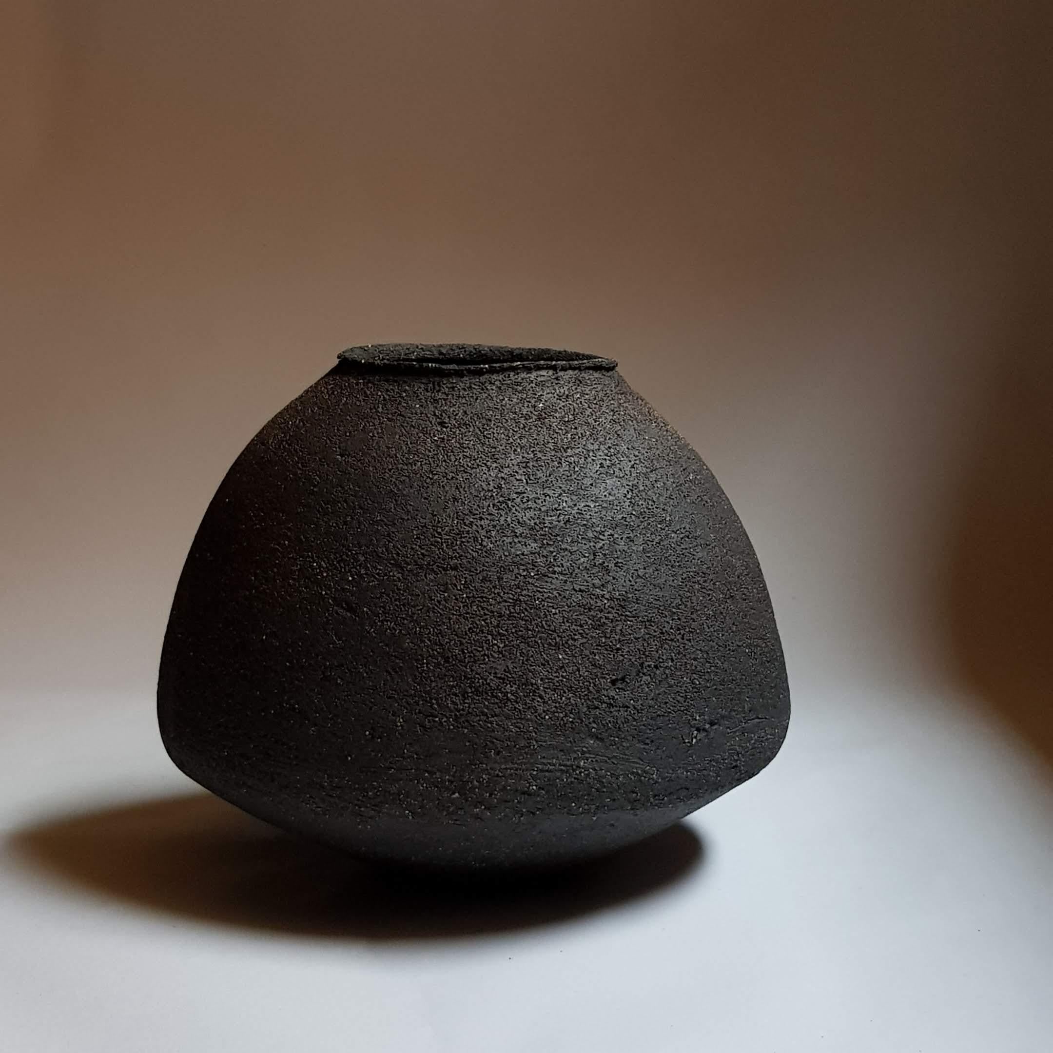 Greek Black Stoneware Psykter Vase by Elena Vasilantonaki For Sale