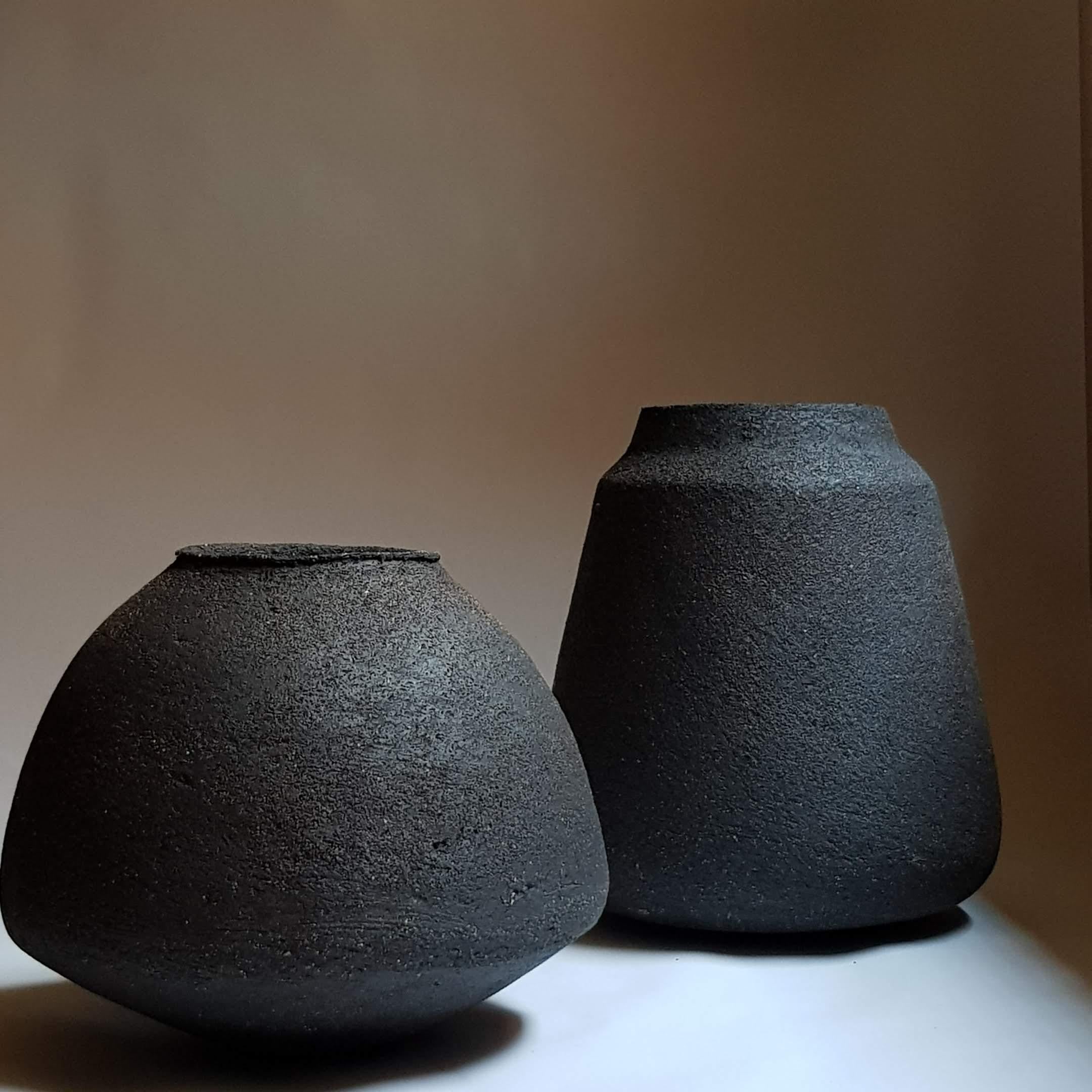 Black Stoneware Psykter Vase by Elena Vasilantonaki For Sale 1