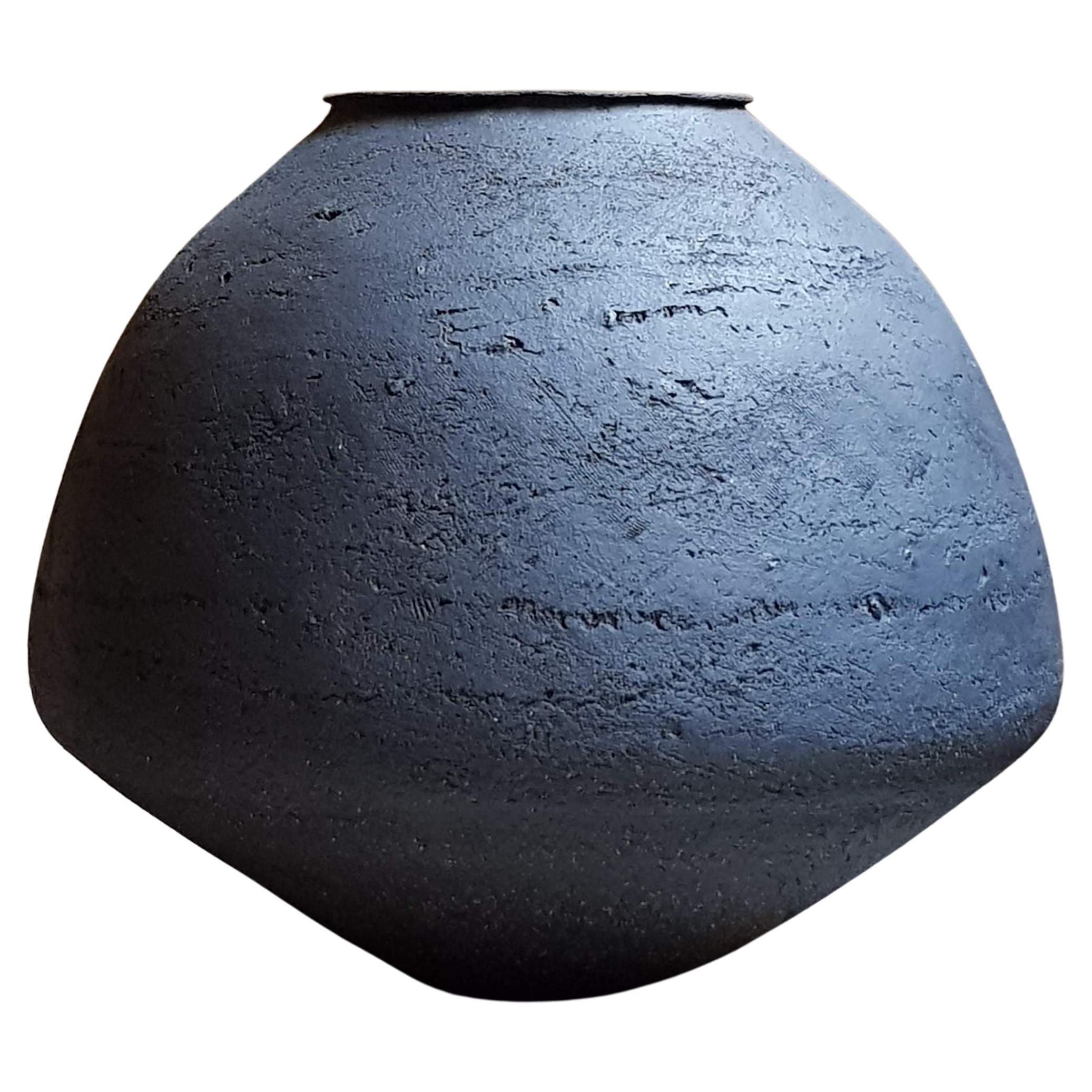 Black Stoneware Psykter Vase by Elena Vasilantonaki For Sale