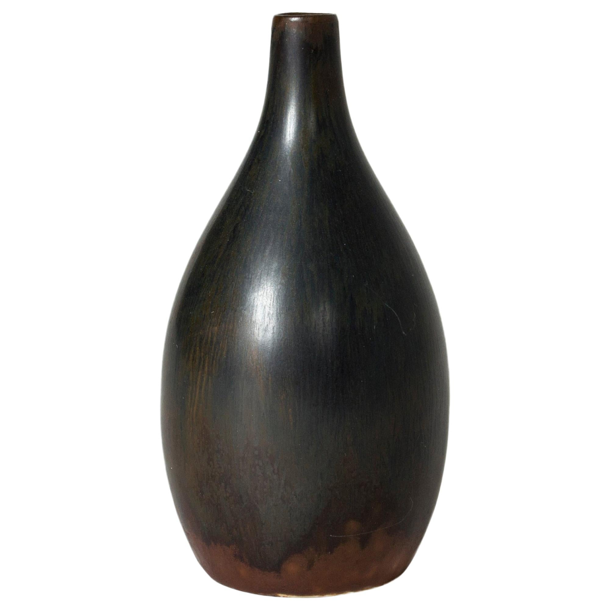 Schwarze Vase aus Steingut von Carl-Harry Stålhane