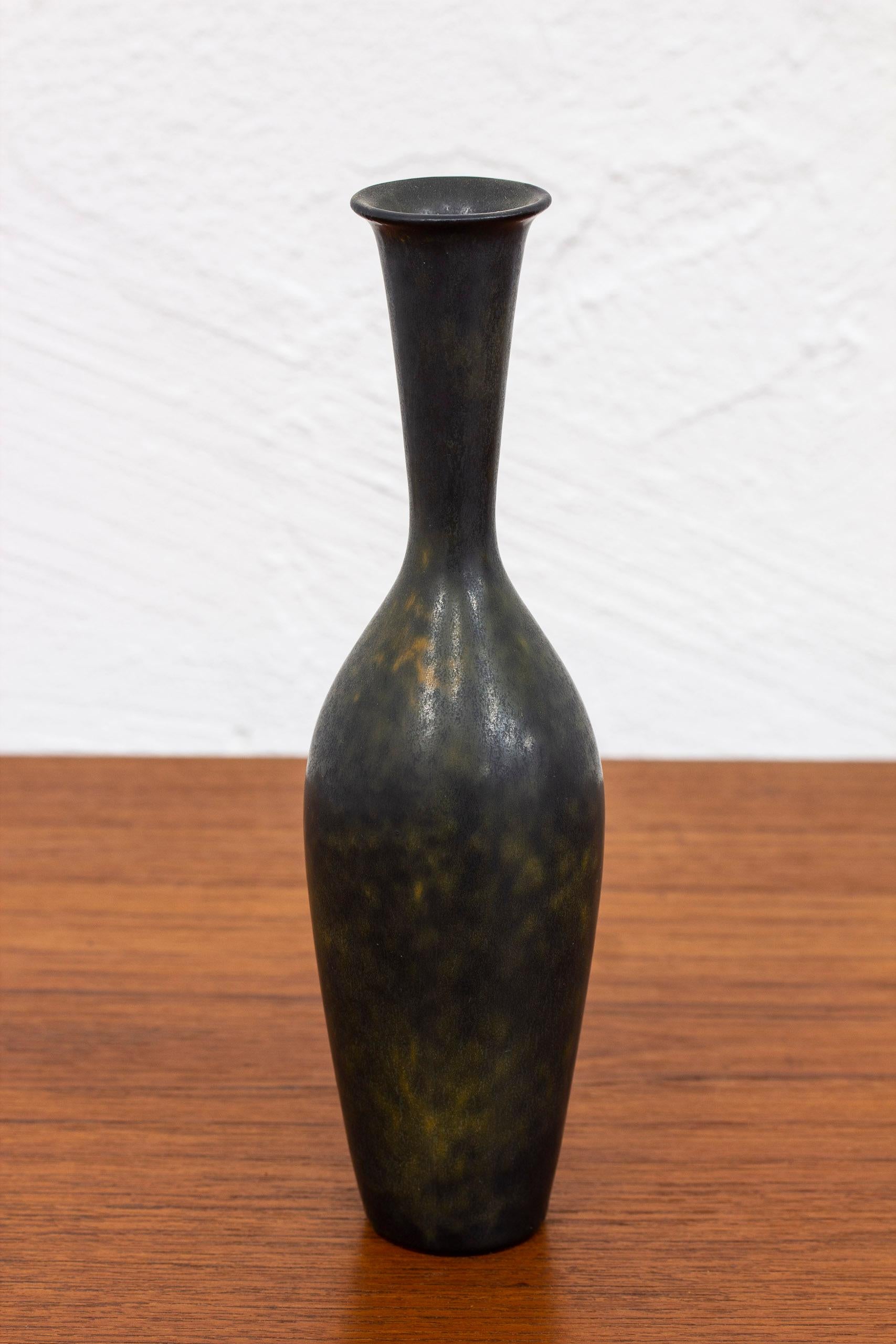 Scandinavian Modern Black Stoneware Vase by Gunnar Nylund, Rörstrand, 1950s